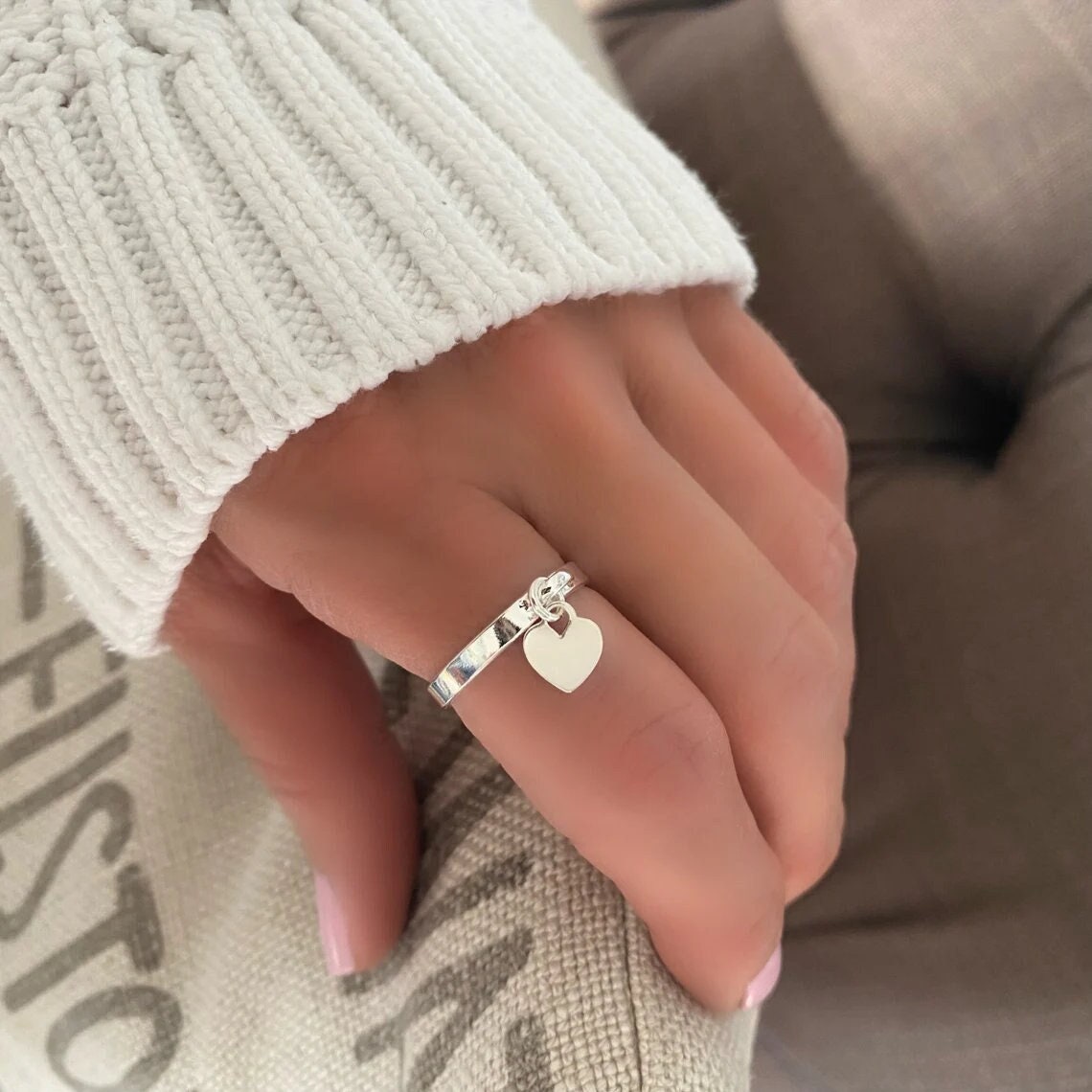 heart charm ring, birthday gift, handmade gifts, silver band ring, heart ring, minimalist jewellery, charm ring, Anya heart ring-SR55