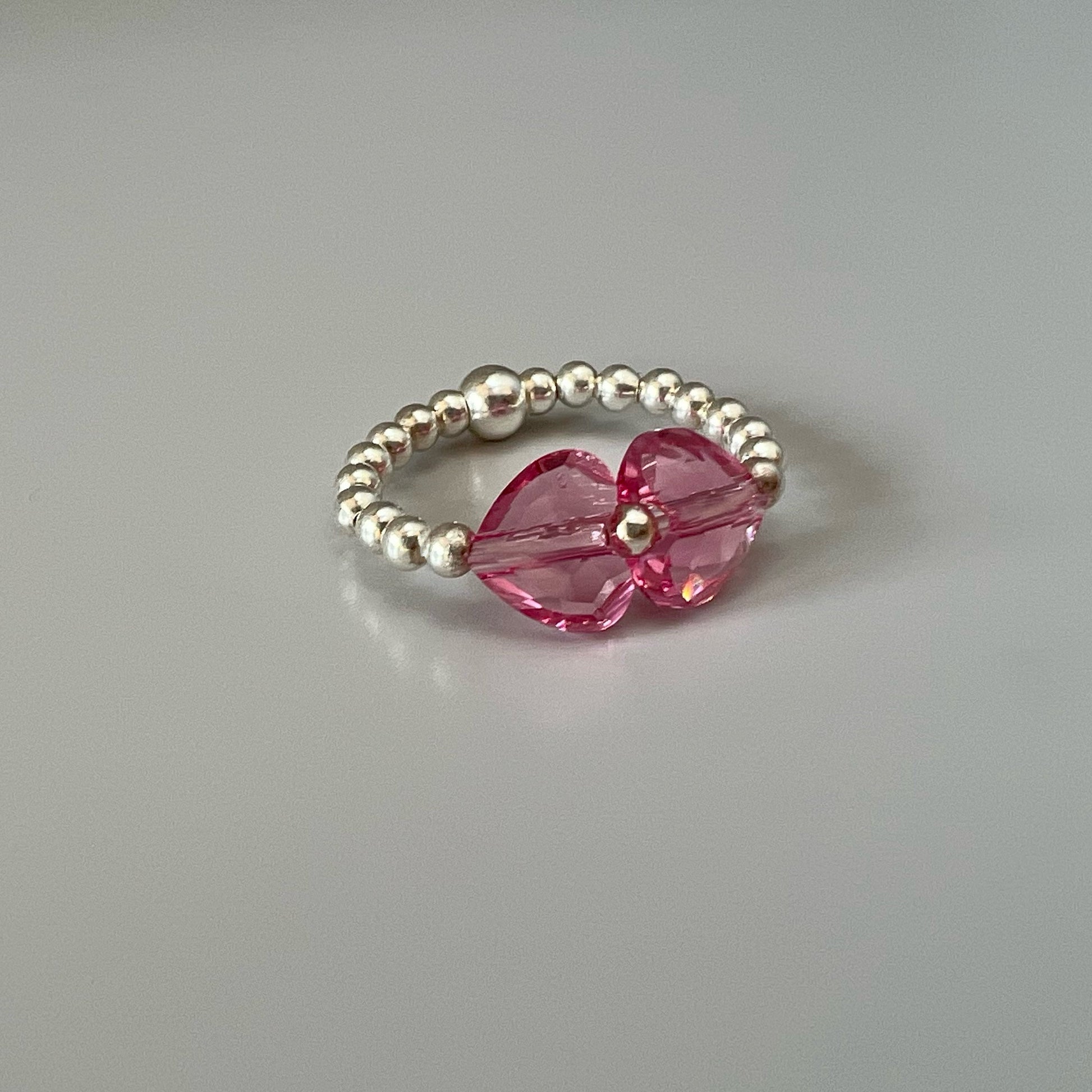 heart charm ring, handmade beaded stretchy ring, pink ring, minimalist jewellery, gifts for women, rings for women, ISABELLA pink-SR28a