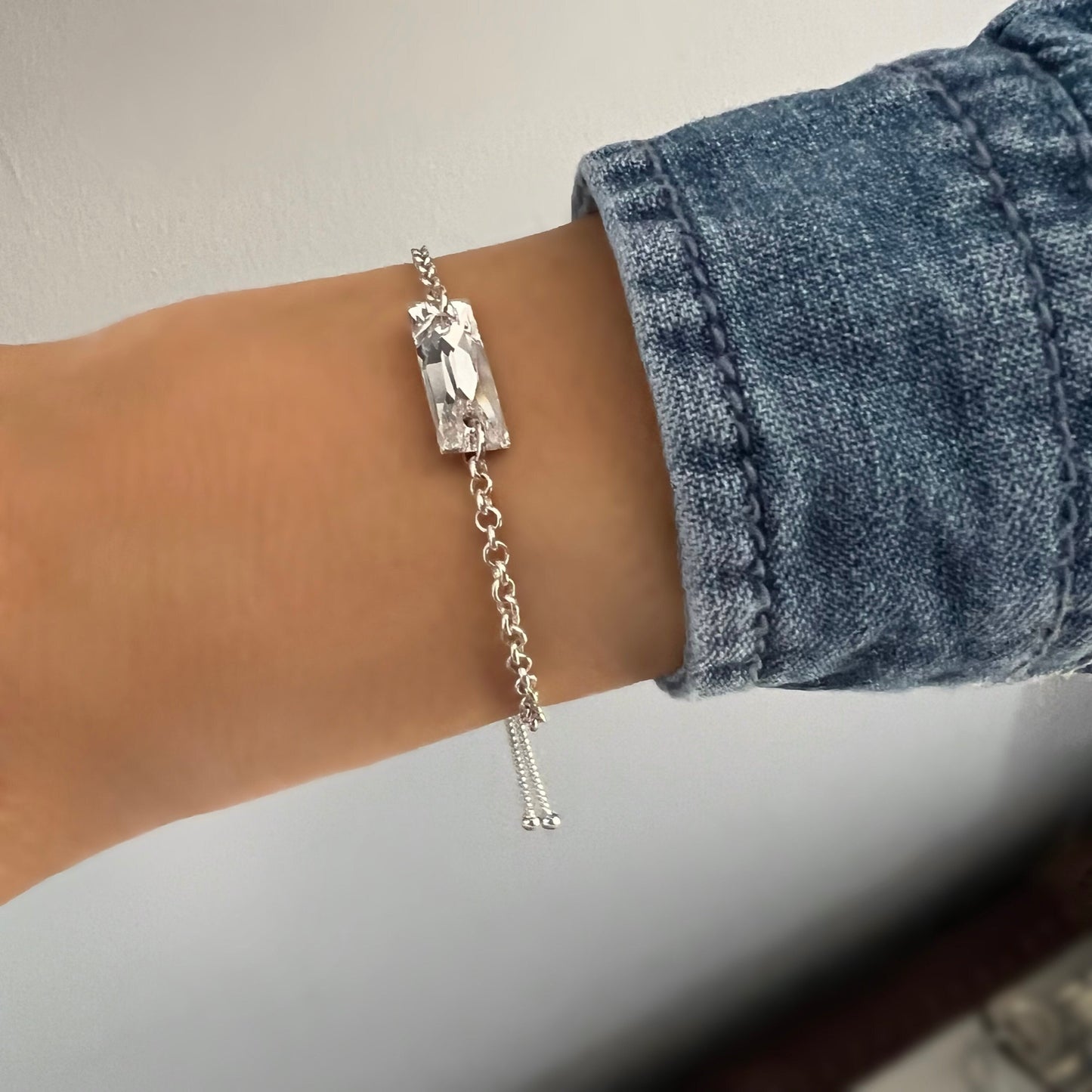 silver bar bracelet, handmade gifts, chain bracelet with crystal, minimalist jewellery, birthday gift, bracelet for women, Georgia SBM07