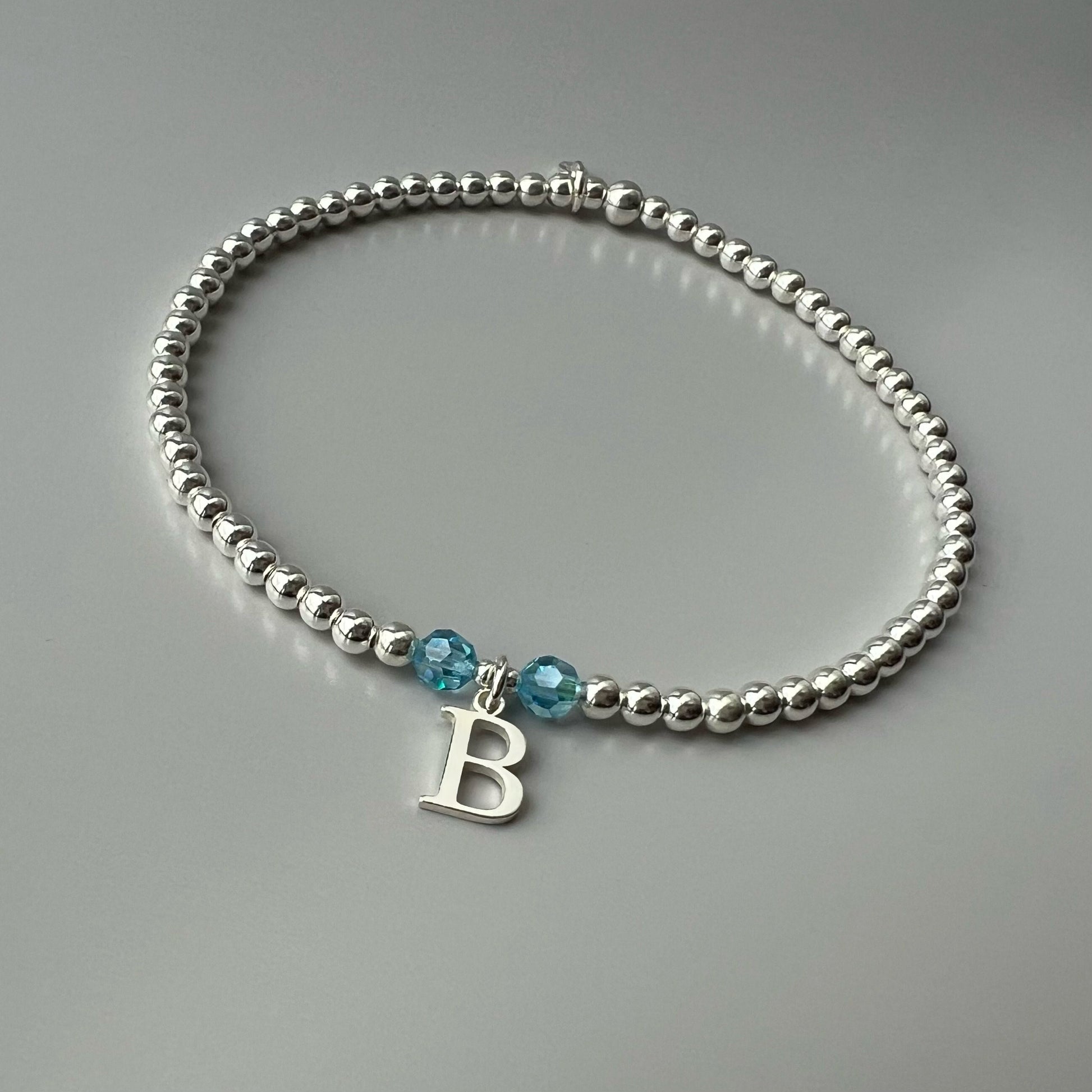 birthstone and letter bracelet, beaded bracelet, sterling silver, gifts for women, personalised gift, monogram gifts, 18th birthday, SBM15