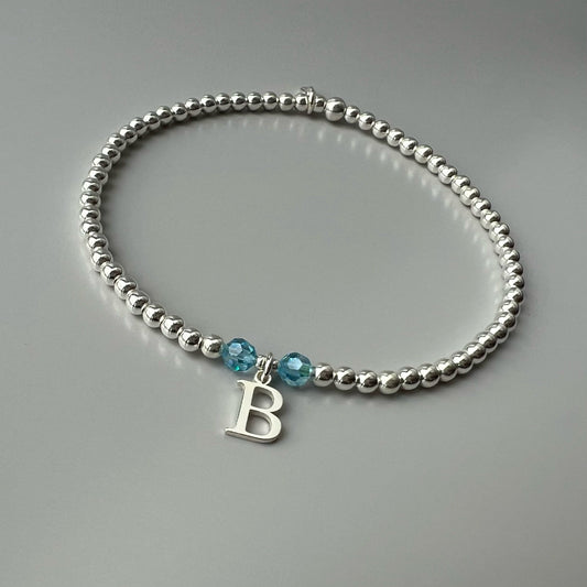 birthstone and letter bracelet, beaded bracelet, sterling silver, gifts for women, personalised gift, monogram gifts, 18th birthday, SBM15