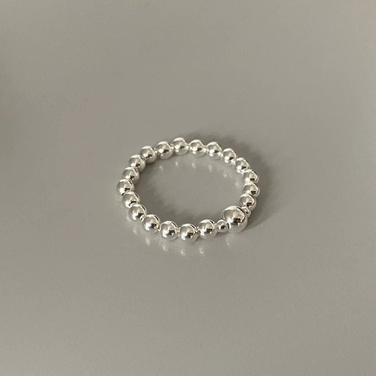 sterling silver plain ring, silver beaded band, handmade stackable ring, gifts for women, stretch ring, MIXER-SR15