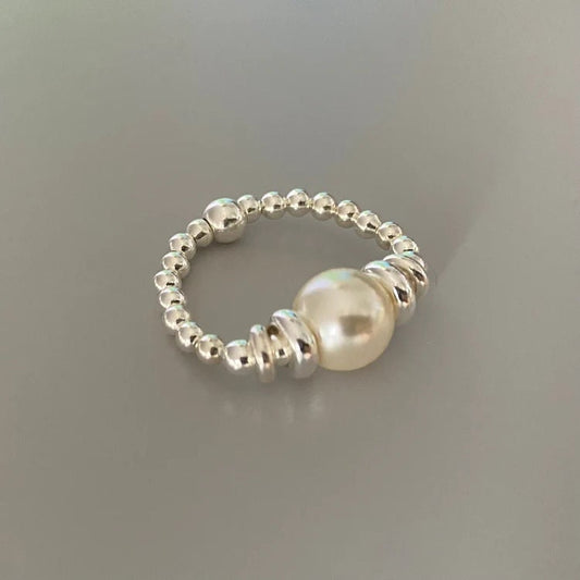 pearl ring, sterling silver ring, statement ring, stretch ring, bridal jewellery, bridesmaid gifts, gifts for women, OLIVIA-SR17