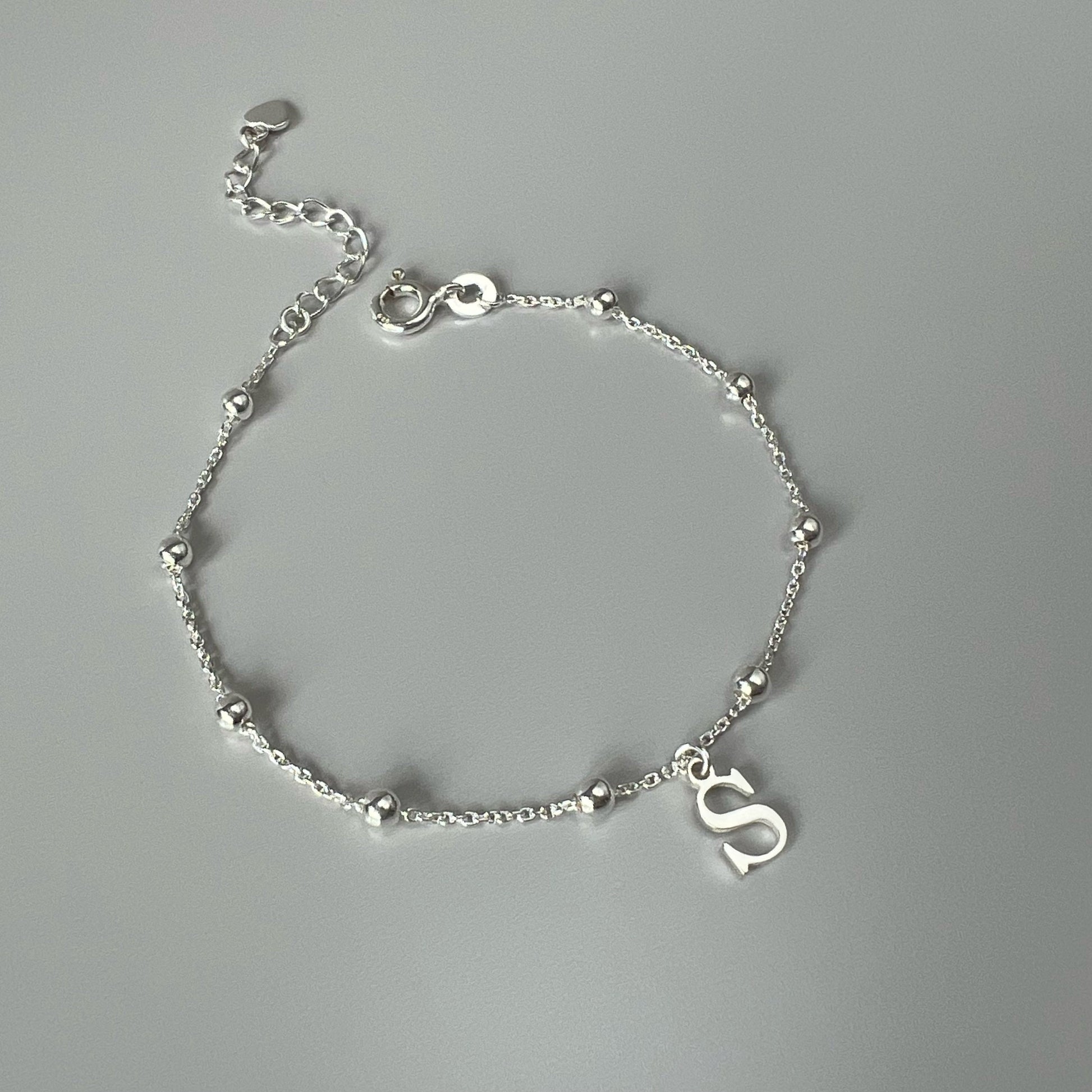 dainty initial bracelet, sterling silver, satellite chain, personalised, letter charm bracelet, bridesmaids gifts, Poppy Initial SBM23