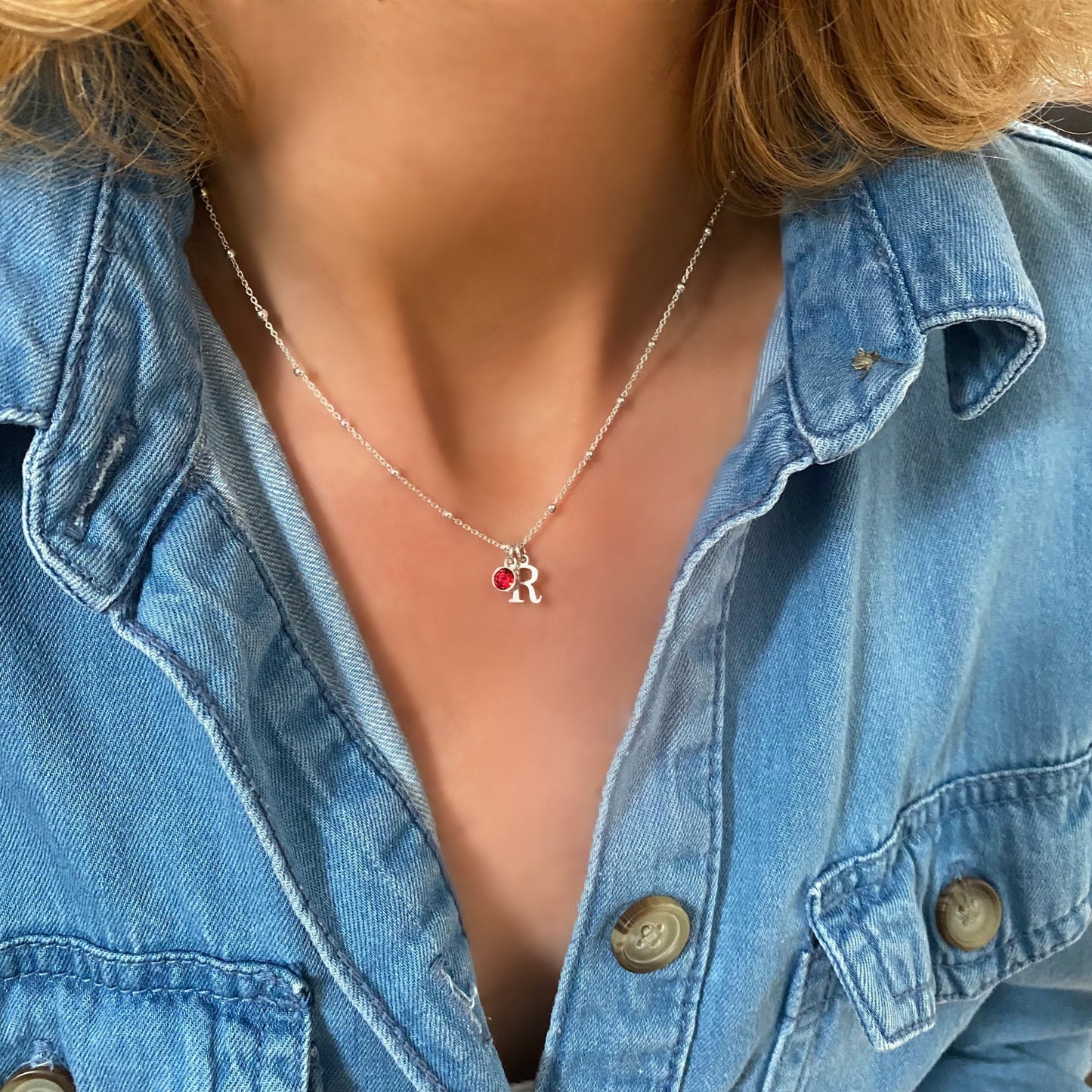 custom birthstone and initial necklace, birthday gift, SN31