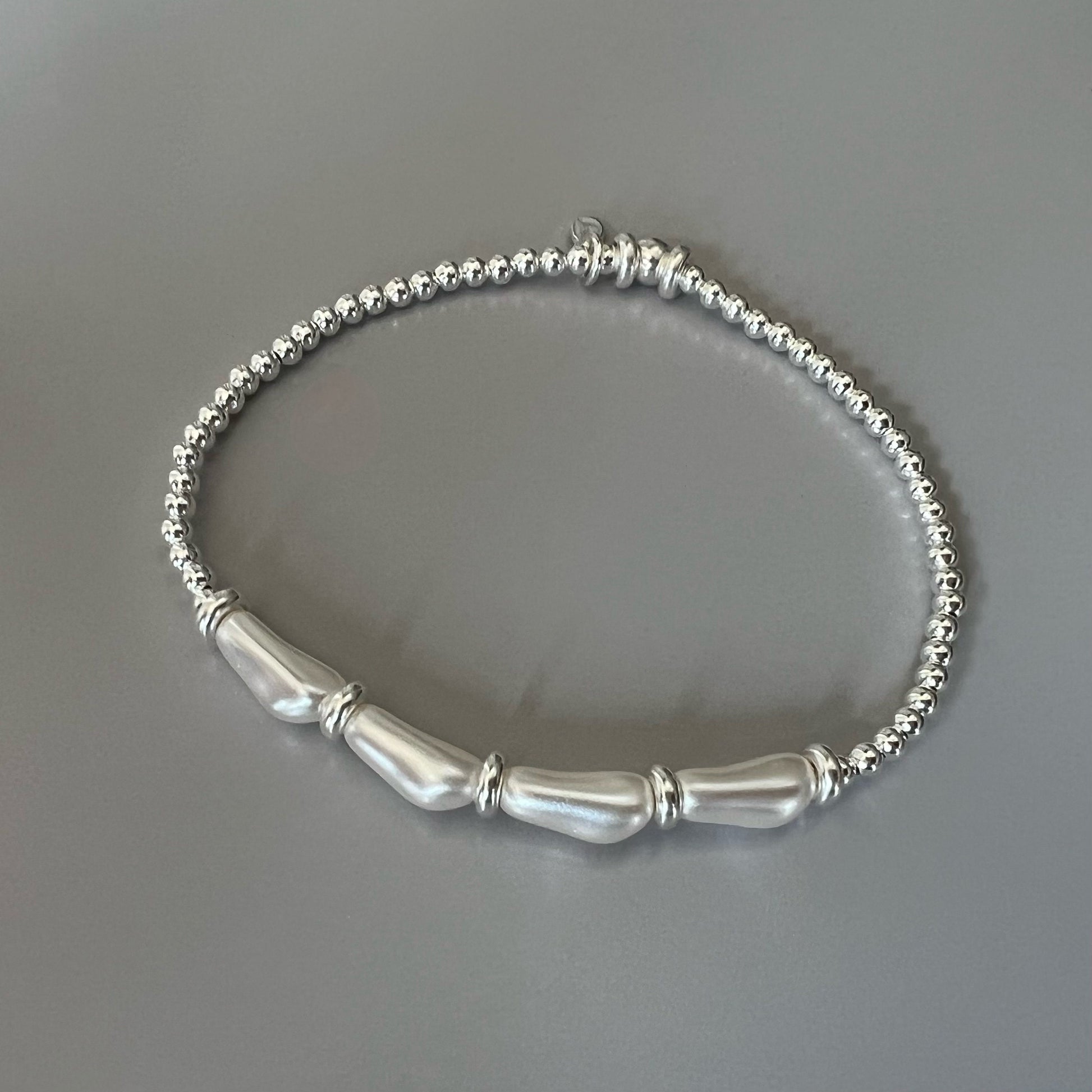 white baroque pearl bracelet, sterling silver, bead bracelet, handmade jewellery, stacking bracelet, gift for her, gift for mum REYA SBM21