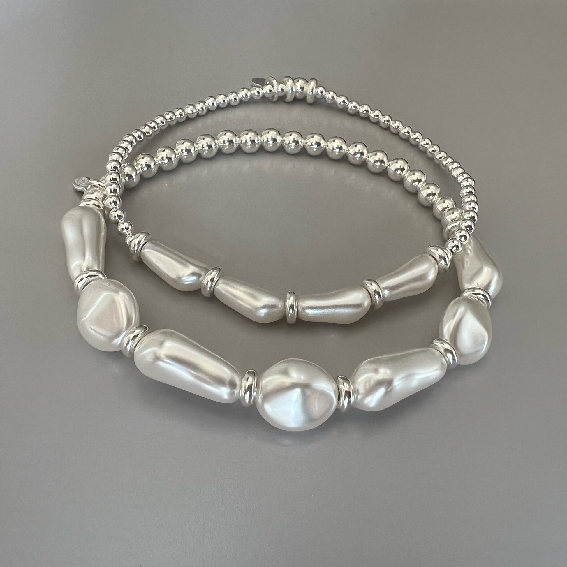 chunky white baroque pearl bracelet, sterling silver, bead bracelet, handmade jewellery, gift for her, gift for mum, Libby SBM22