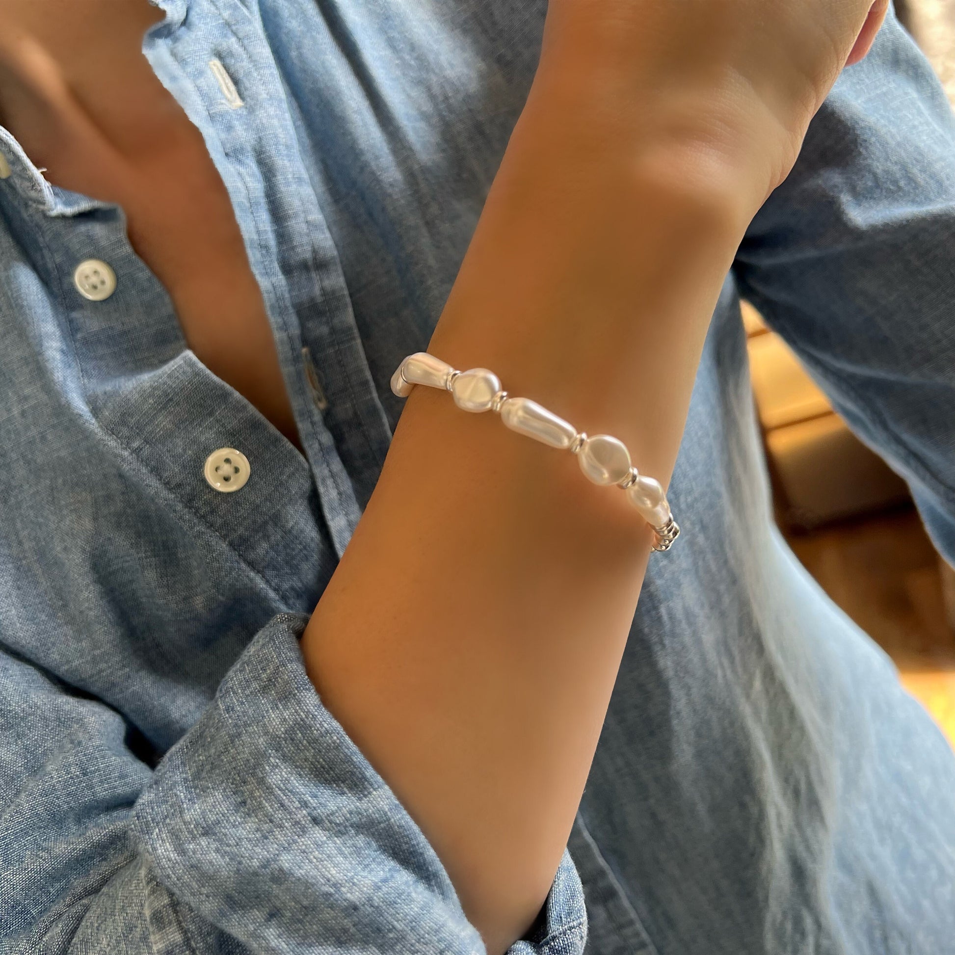 chunky white baroque pearl bracelet, sterling silver, bead bracelet, handmade jewellery, gift for her, gift for mum, Libby SBM22