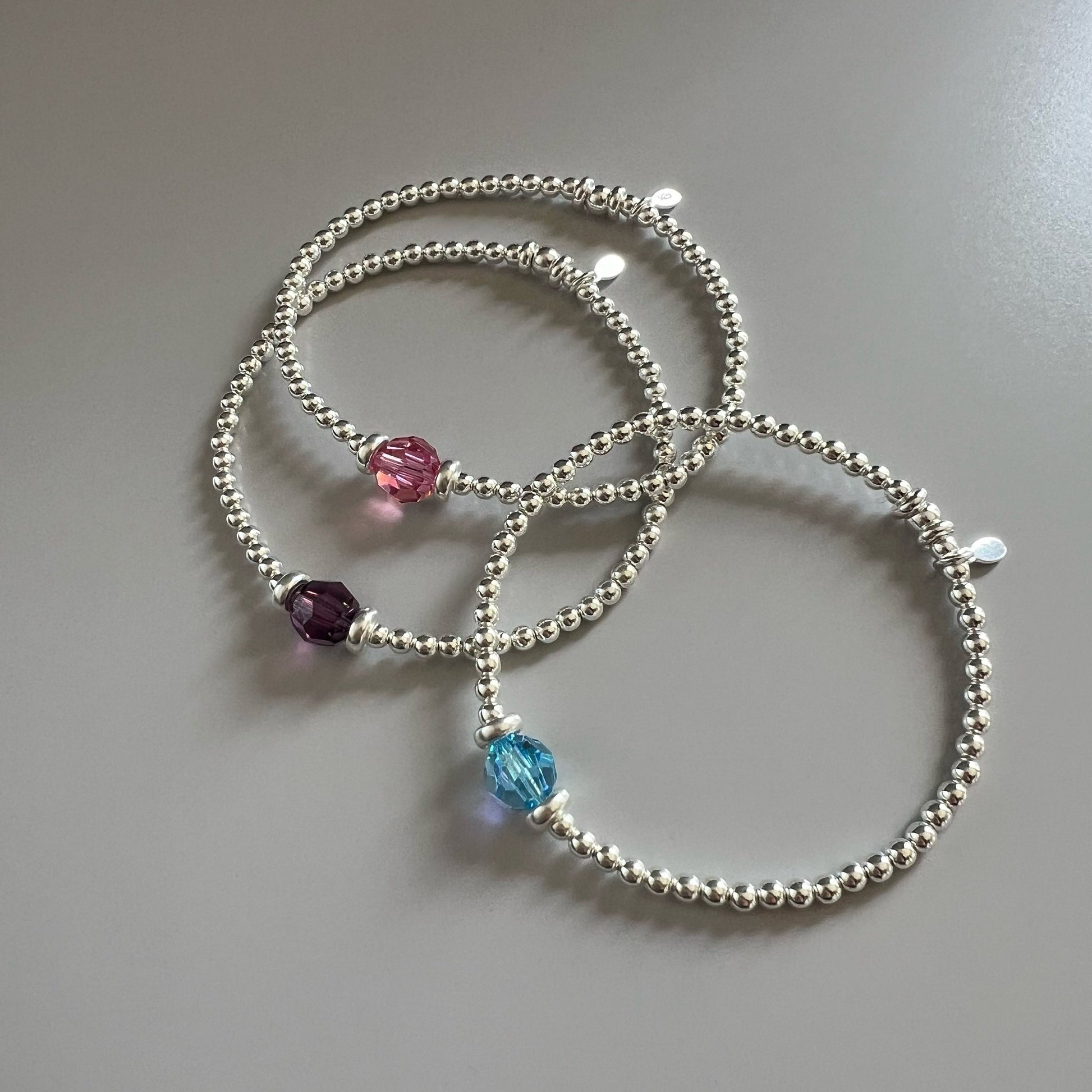 birthstone bracelet, sterling silver, handmade, bead bracelet, gift for her, personalised, stackable bracelet, stretchy, KELLY-SBM03