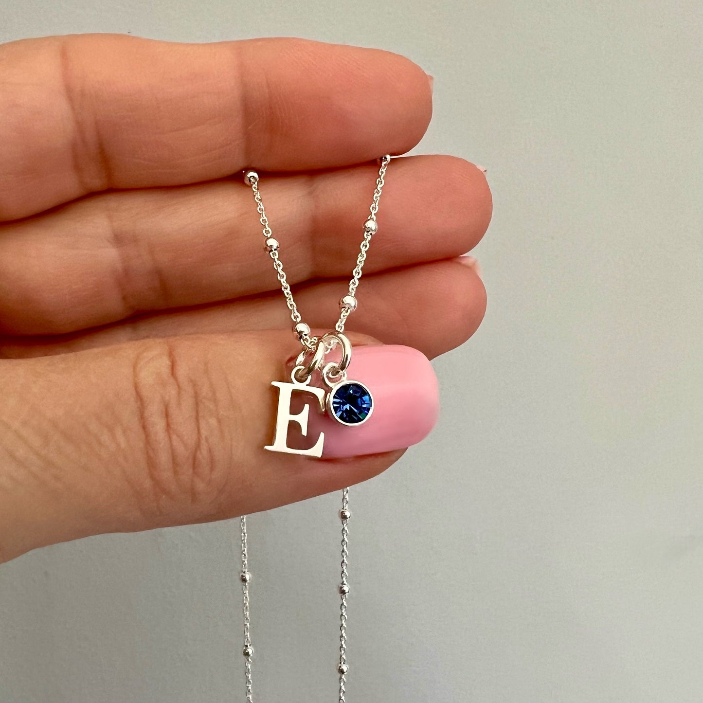 custom birthstone and initial necklace, birthday gift, SN31