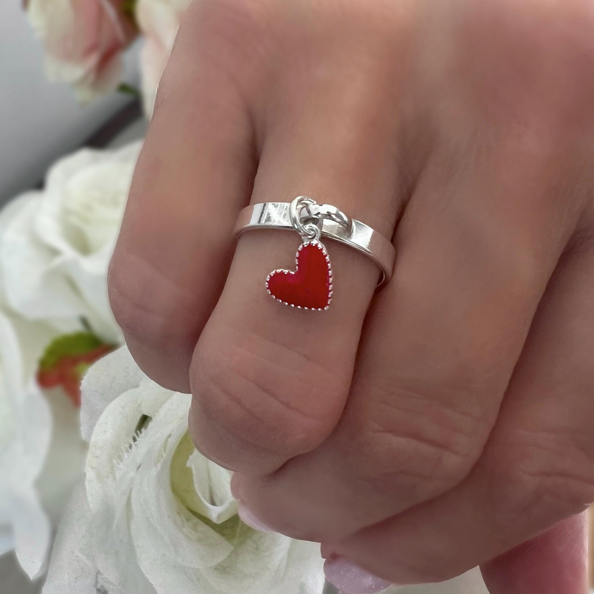 heart charm ring, birthday gift, dangle ring, handmade gifts, silver band ring, heart ring, minimalist jewellery, charm ring, Ella heart