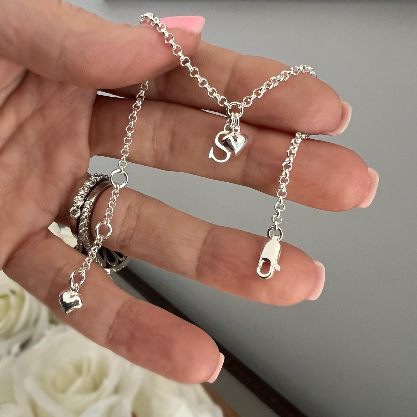 initial bracelet, personalised jewellery, letter charm bracelet, sterling silver chain bracelet, bridesmaids gifts, HANNA HEART-SB72