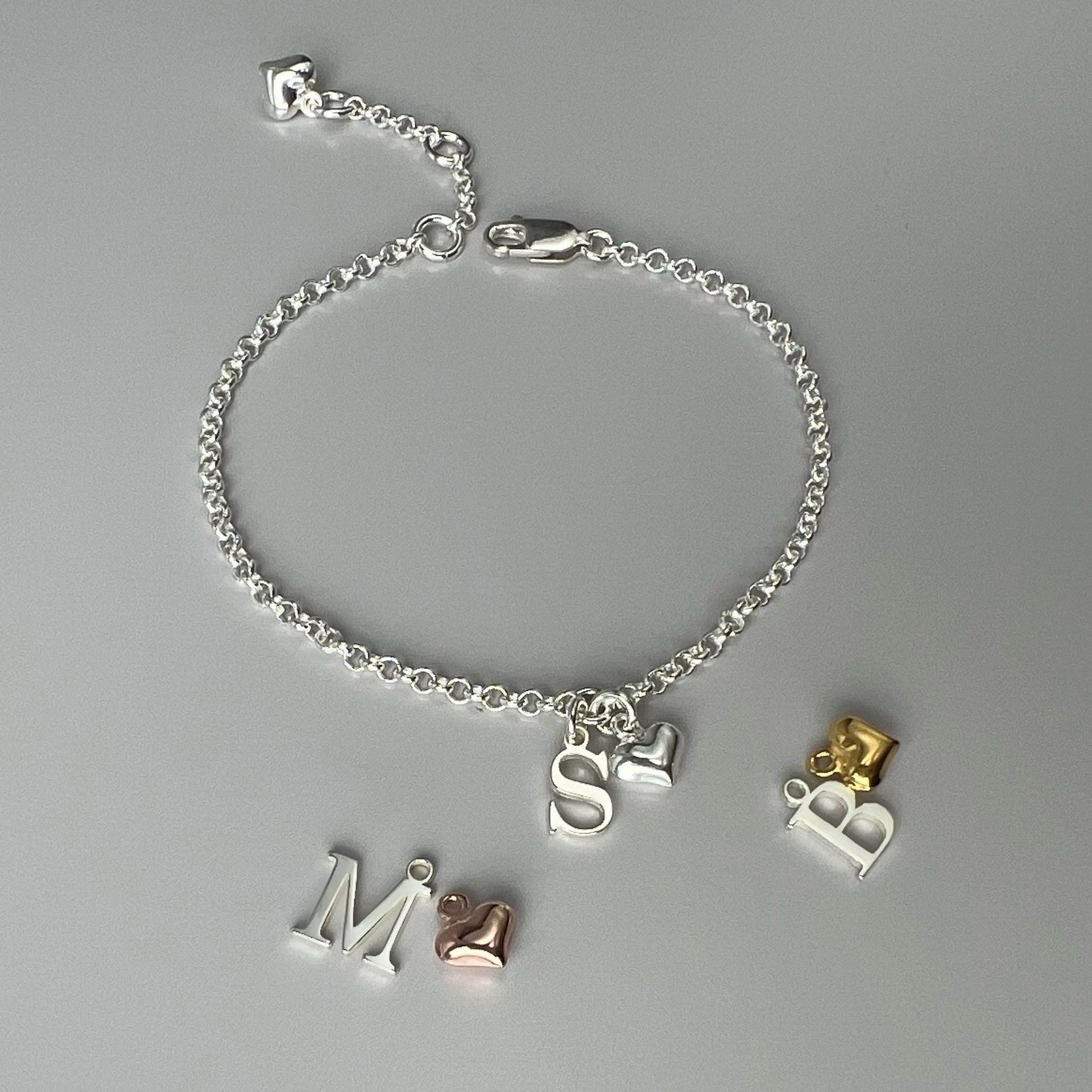 initial and heart charm bracelet, personalised jewellery, letter charm bracelet, gifts for women, bridesmaids gifts, HANNA HEART-SB72