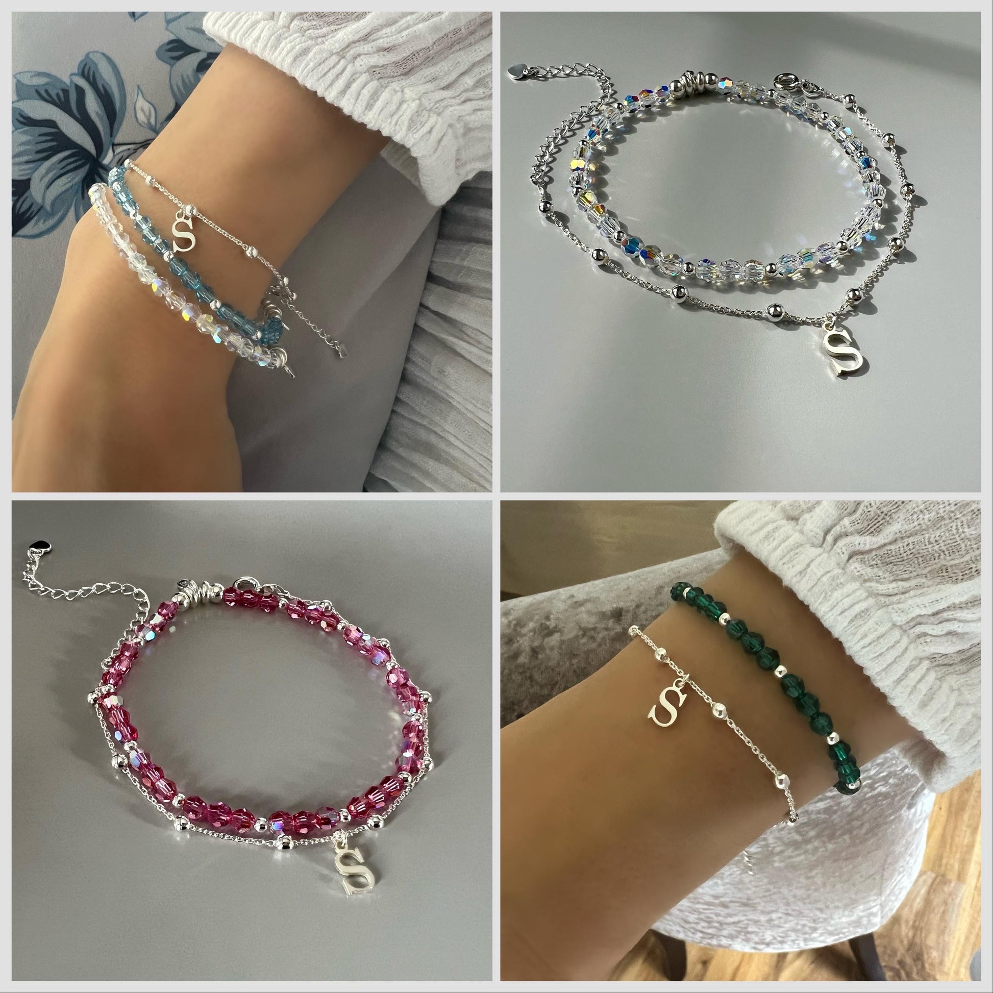 initial and birthstone bracelet stack, sterling silver, jewellery set, bracelet for women, birthday gift, handmade, minimalist, gift for her