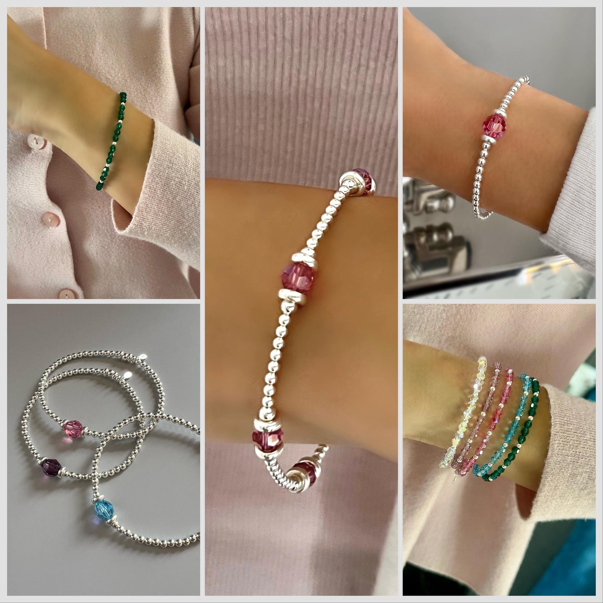 birthstone bracelet stack, sterling silver, handmade, bead bracelet, gift for her, personalised, stackable bracelet, stretchy, gift for wife