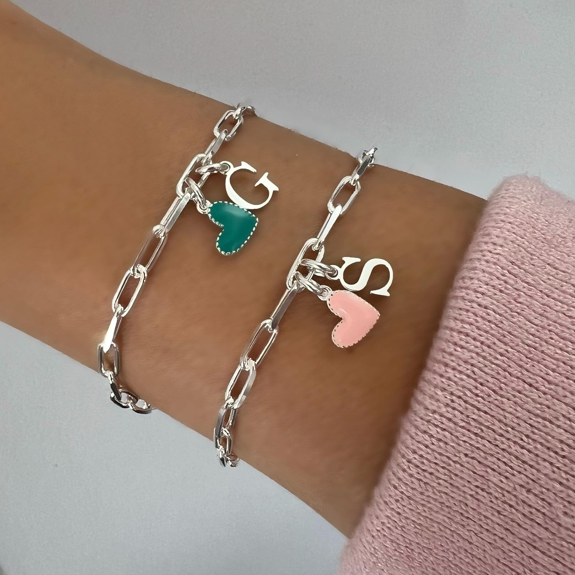 initial bracelet, sterling silver, personalised jewellery, paperclip chain, monogram bracelet,18th birthday gift, gift for wife, ELLA HEART