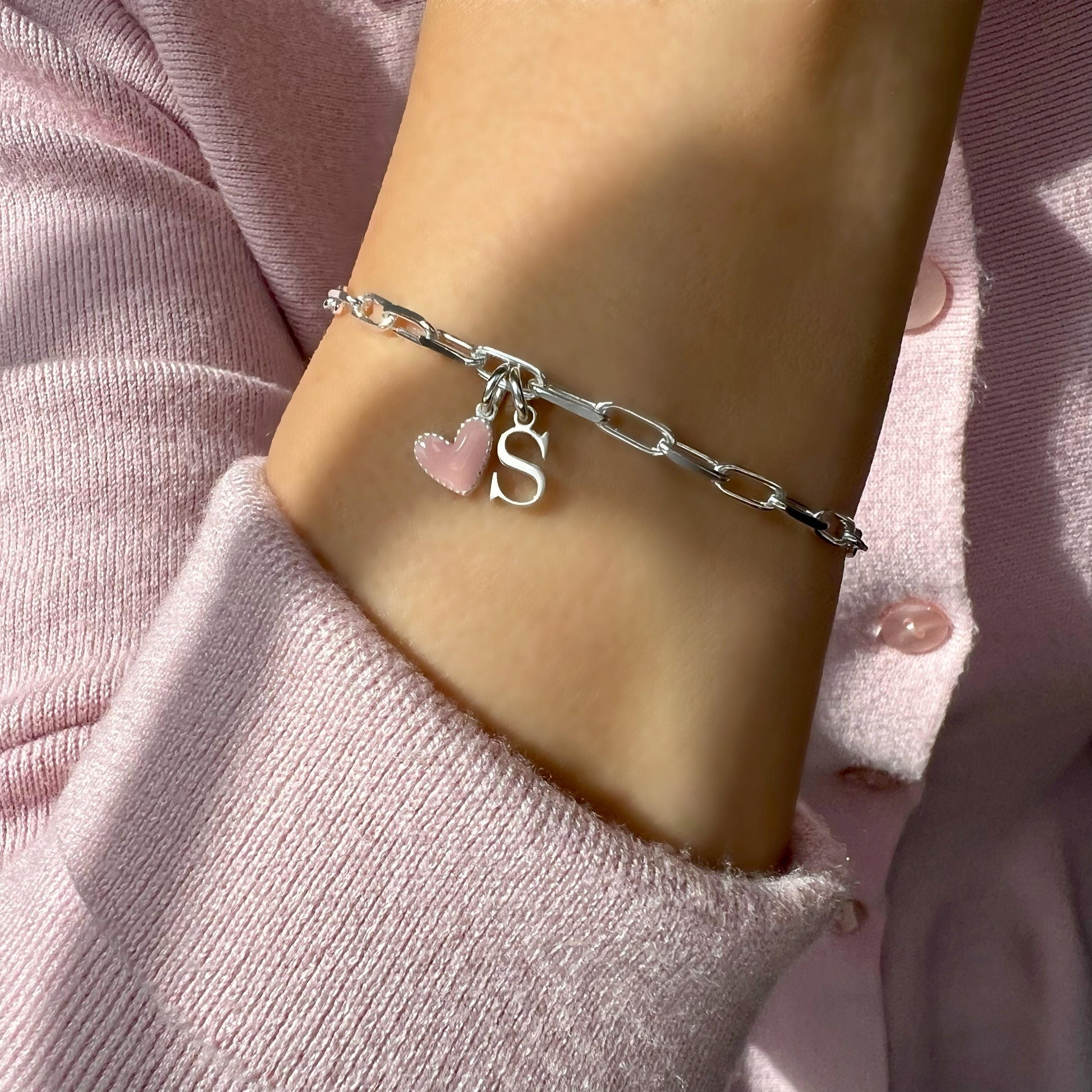 initial bracelet, sterling silver, personalised jewellery, paperclip chain, monogram bracelet,18th birthday gift, gift for wife, ELLA HEART