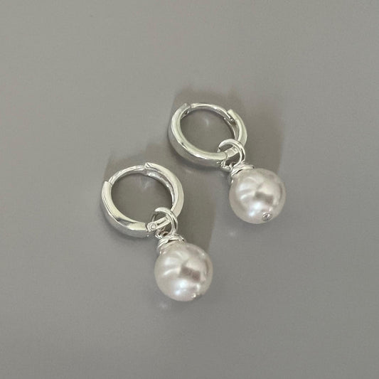 sterling silver pearl earrings, huggie hoops, minimalist jewellery, dangle earrings, gifts for women, dainty earrings, bridal jewellery