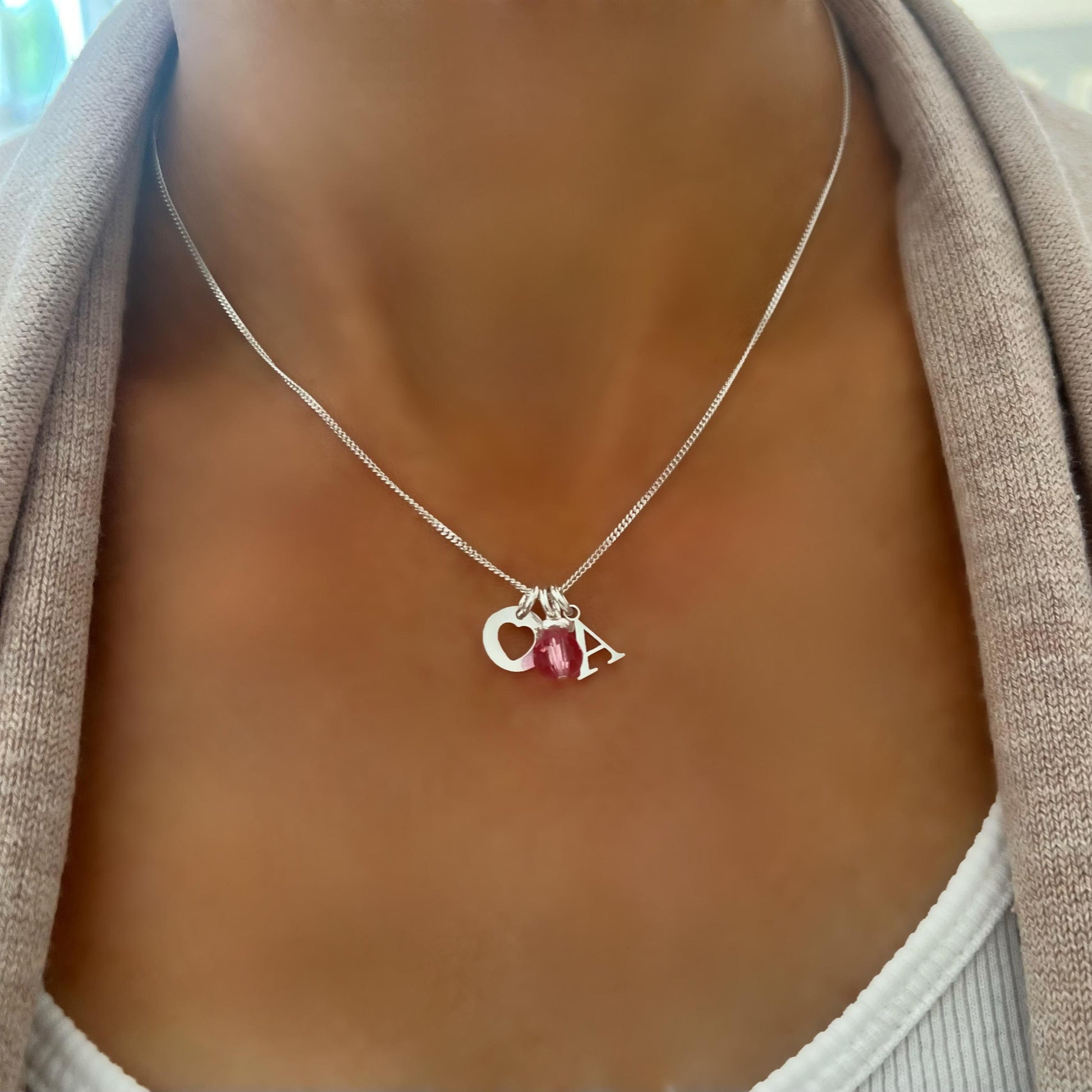 initial and birthstone necklace for her, sterling silver, monogram necklace, birthday gift, custom letter necklace, gift for sister