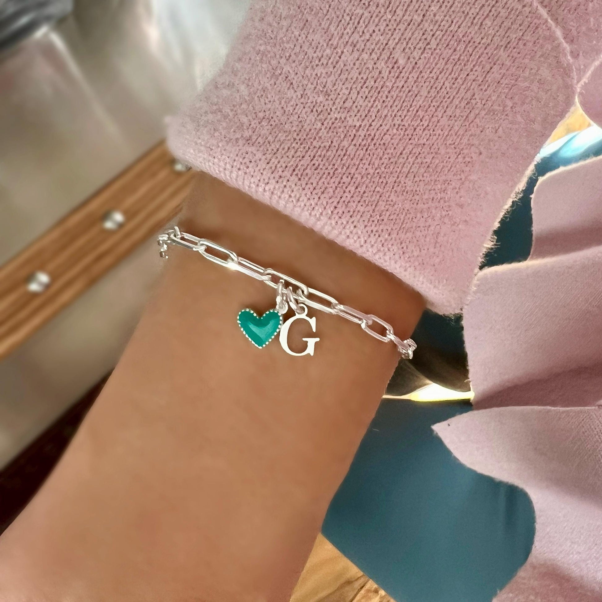 initial bracelet with enamel heart charm, ELLA HEART – MAIA MARIA
