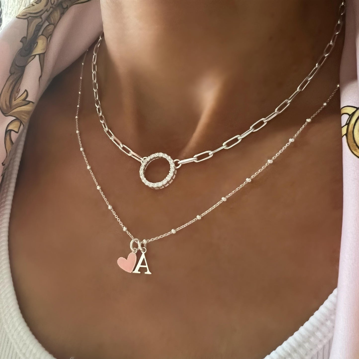 initial necklace, sterling silver, satellite chain, monogram, personalised, gift for her, 18th birthday gift, curb chain ELLA HEART necklace