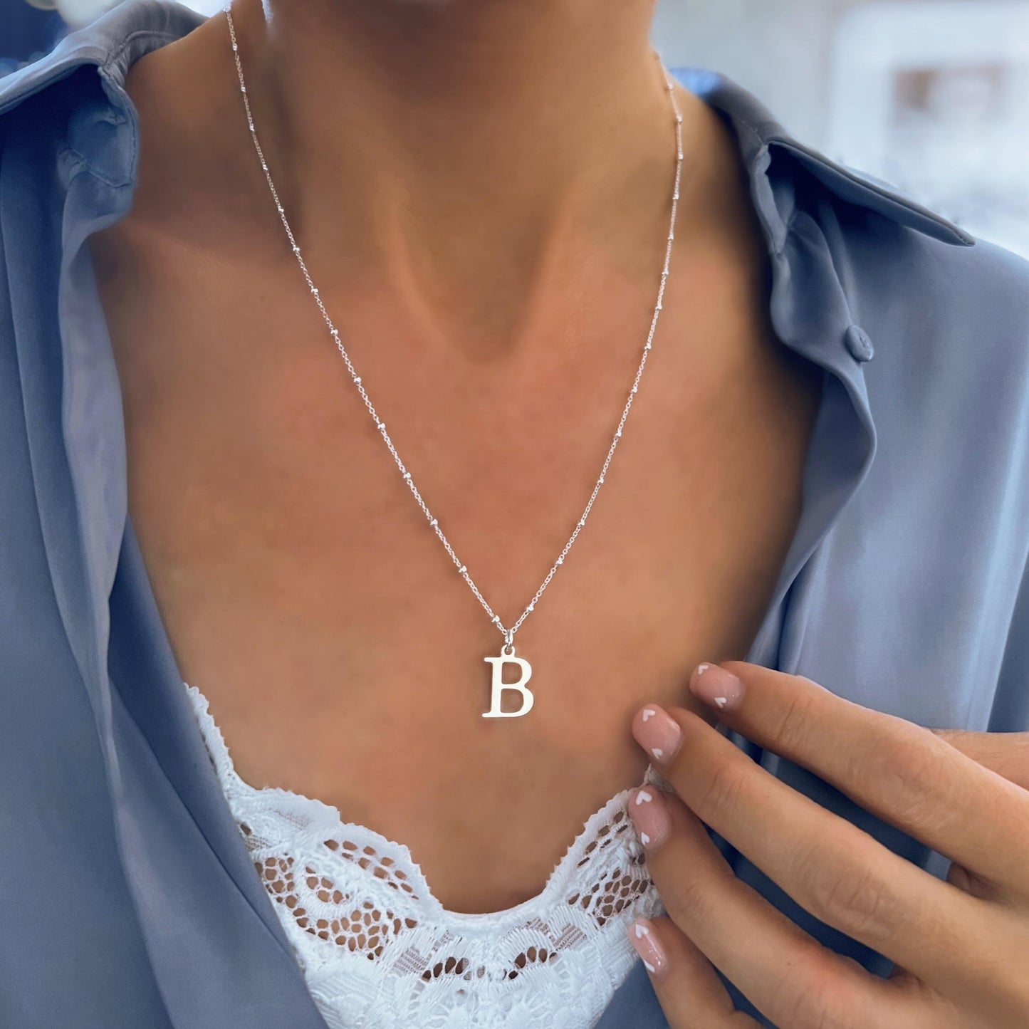 custom initial necklace, sterling silver, satellite chain, 18th birthday gift, monogram necklace, personalised jewellery, LARGE INITIALSN4