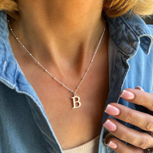 custom initial necklace, sterling silver, satellite chain, 18th birthday gift, monogram necklace, personalised jewellery, LARGE INITIALSN4