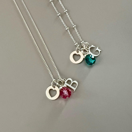 initial and birthstone necklace for her, sterling silver, monogram necklace, birthday gift, custom letter necklace, gift for sister