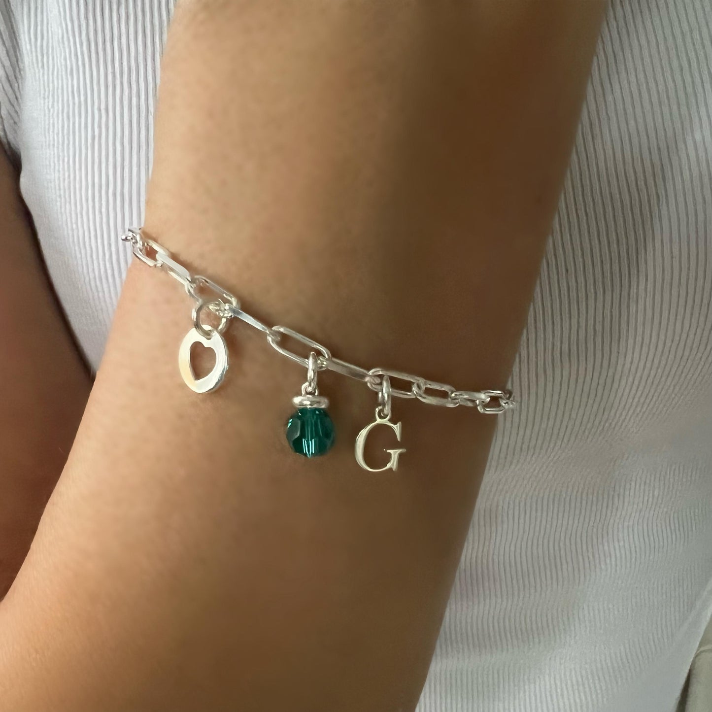 birthstone and initial sterling silver bracelet, personalised jewellery, monogram bracelet,18th birthday gift, bracelet for women