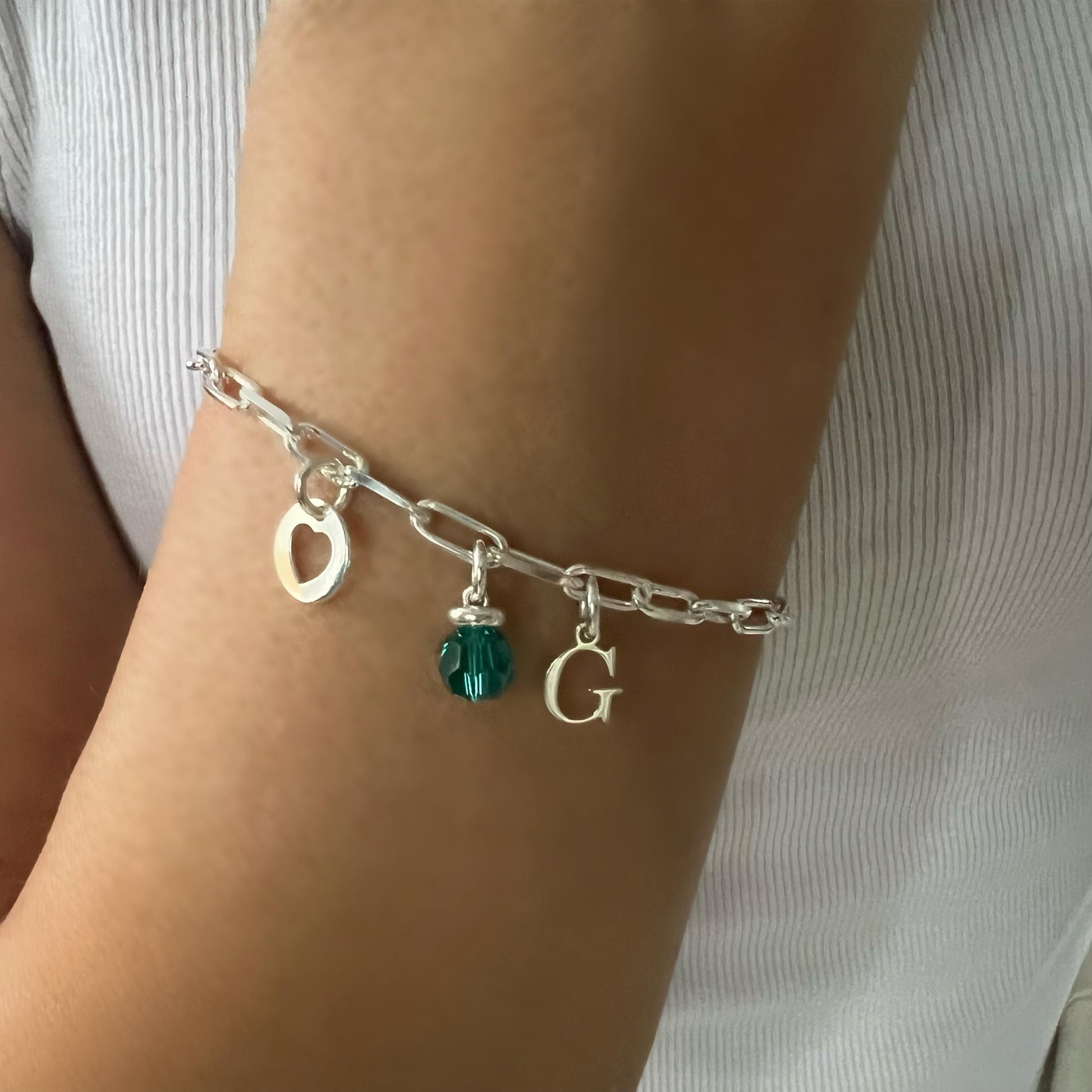 birthstone and initial sterling silver bracelet, personalised jewellery, monogram bracelet,18th birthday gift, bracelet for women