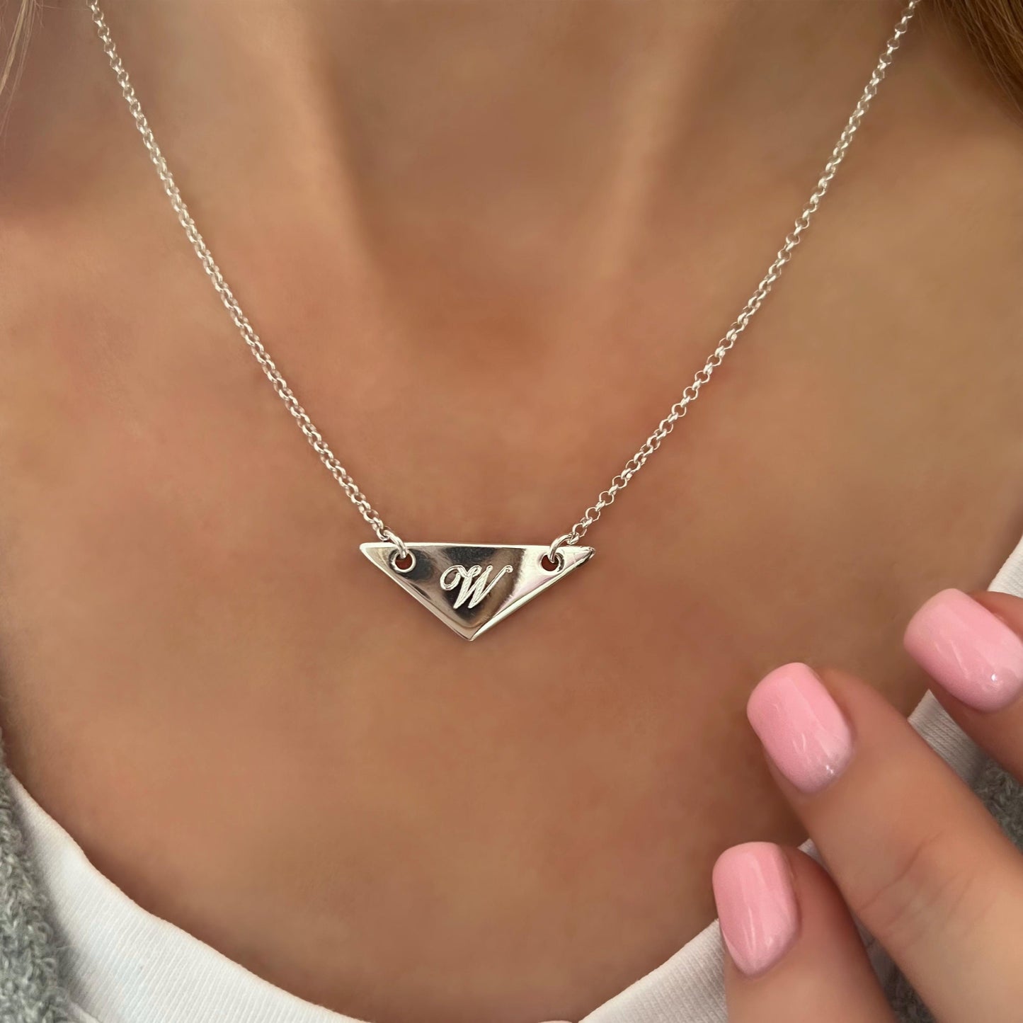 initial necklace, sterling silver, minimalist engraved jewellery, birthday gift, custom letter necklace, geometric necklace, CORTINA SNE01