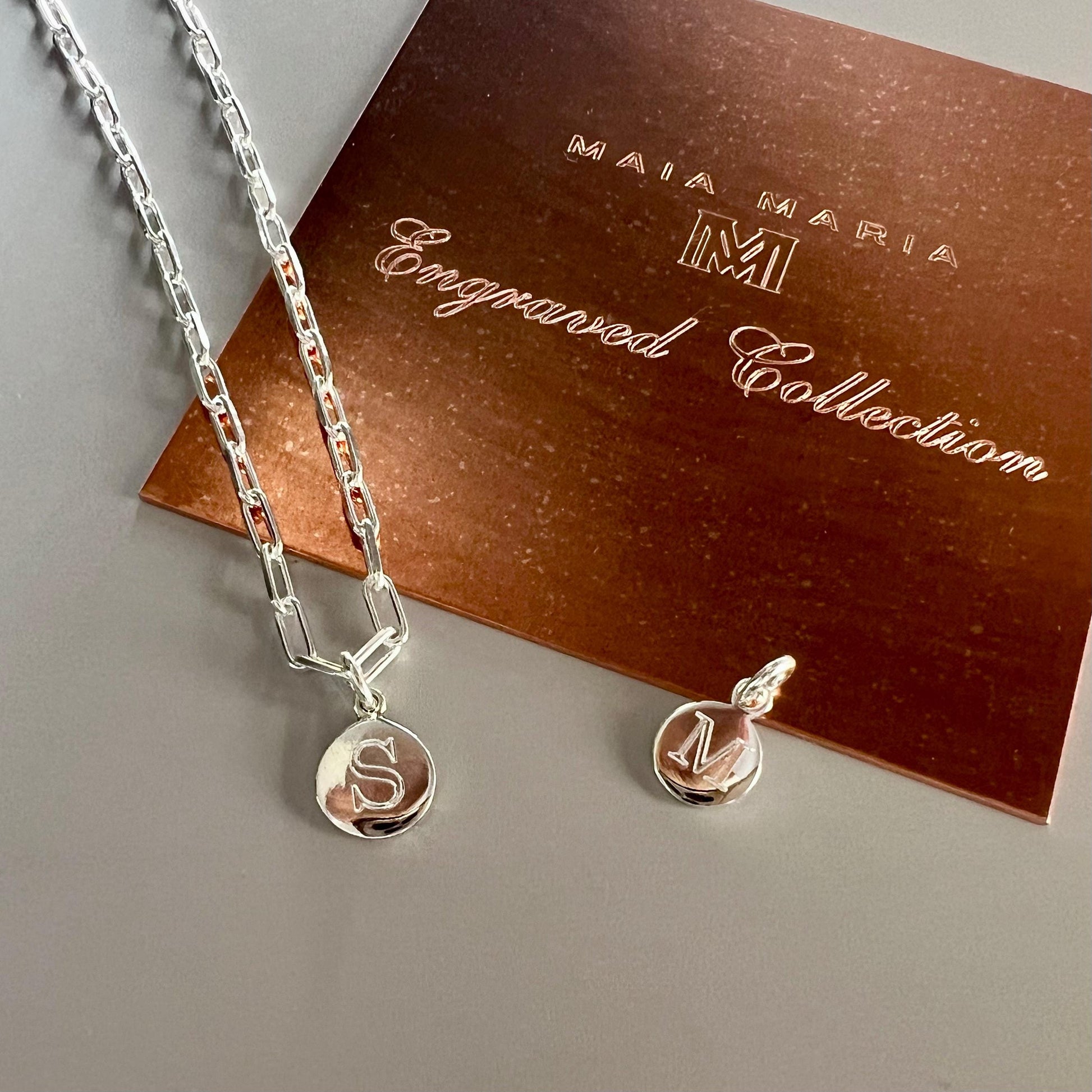 engraved initial necklace for her, sterling silver, monogram pendant, birthday gift, custom letter necklace, gift for mum DEYA SNE02