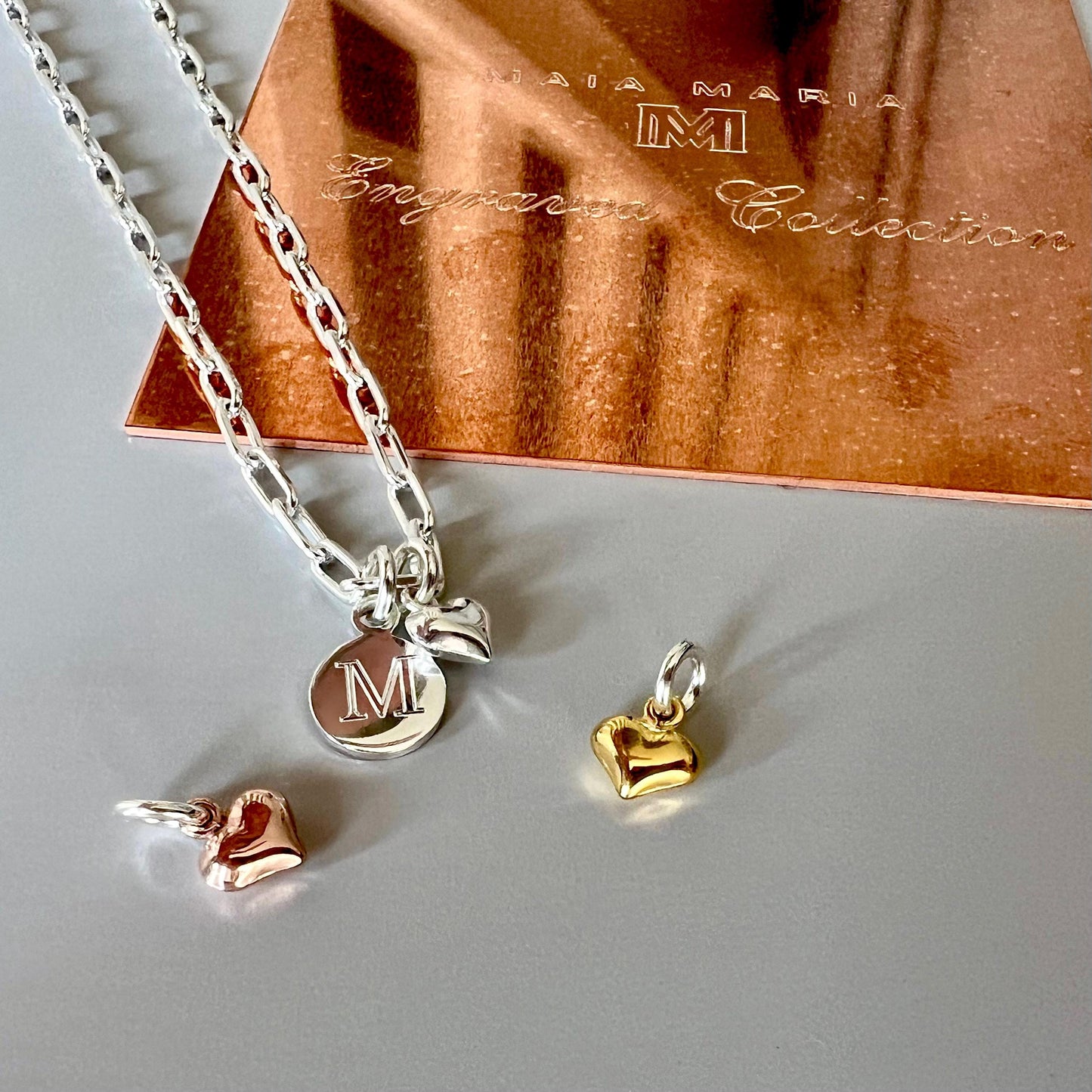 engraved initial necklace, custom letter necklace, birthday gift, personalised, paperclip chain, gift for mum, monogram charm, DEYA Heart