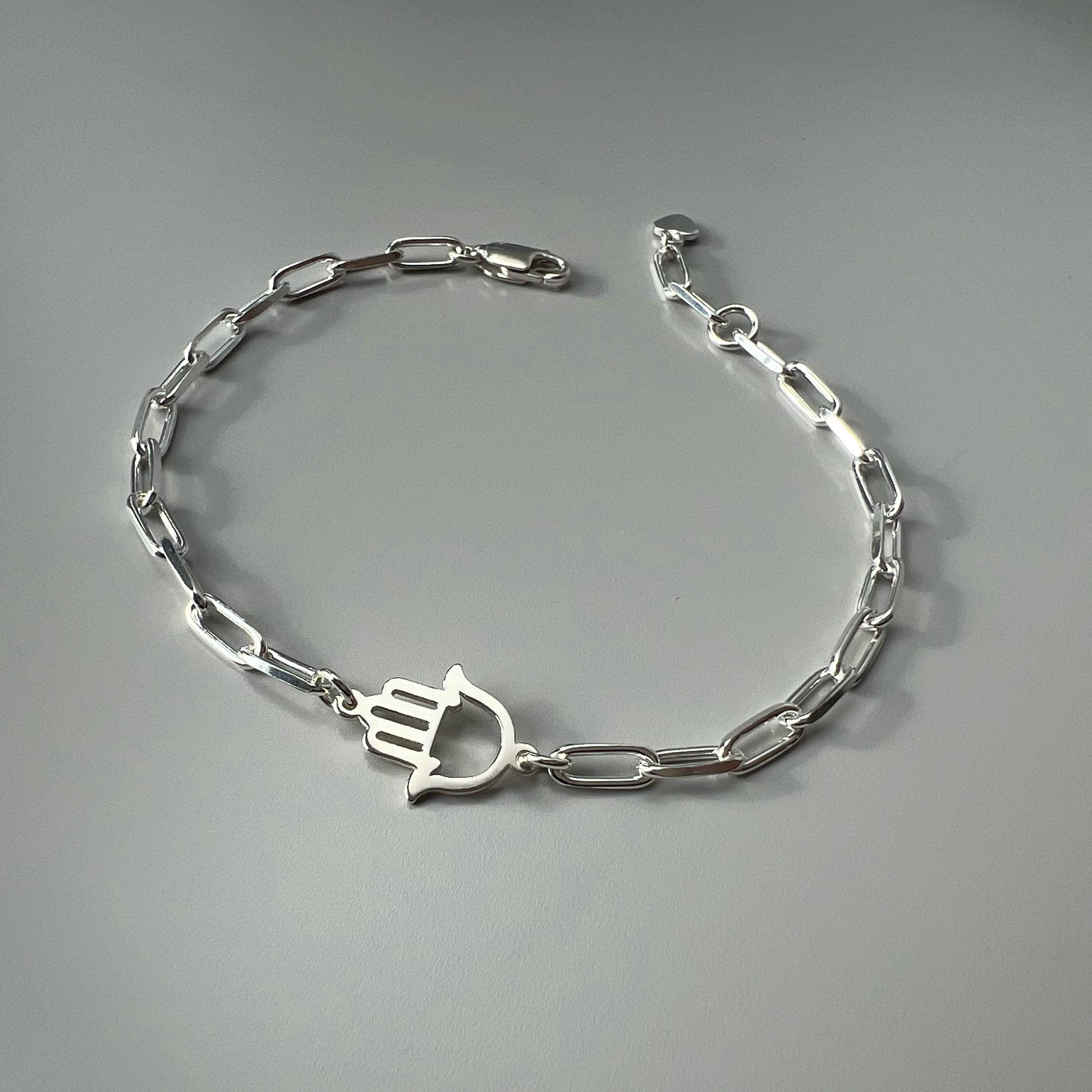hamsa hand, chain bracelet, paperclip chain, sterling silver bracelet, gifts for women, minimalist jewellery, fatima hand, Fatima LOTTI