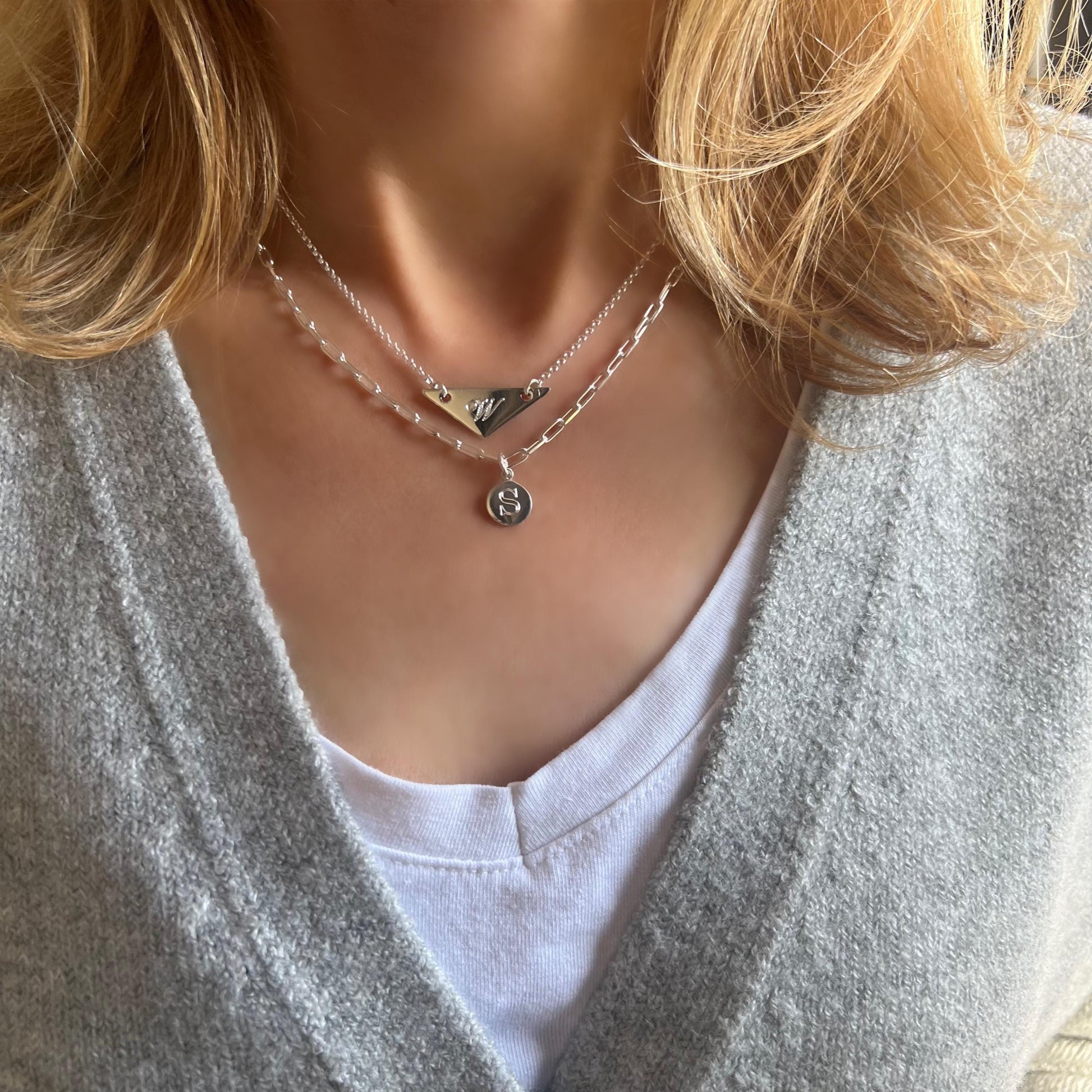 initial necklace, sterling silver, minimalist engraved jewellery, birthday gift, custom letter necklace, geometric necklace, CORTINA SNE01