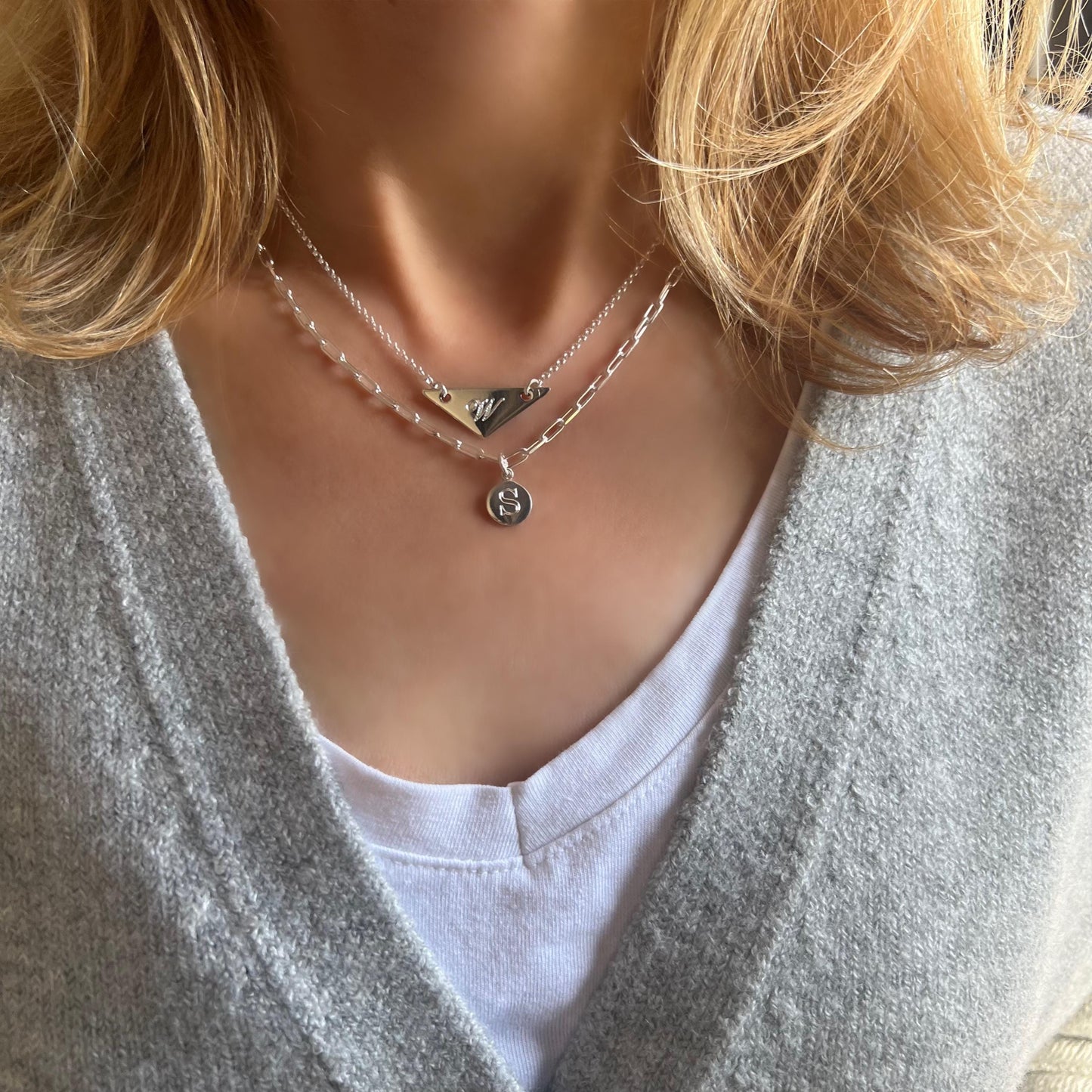 engraved initial necklace for her, sterling silver, monogram pendant, birthday gift, custom letter necklace, gift for mum DEYA SNE02