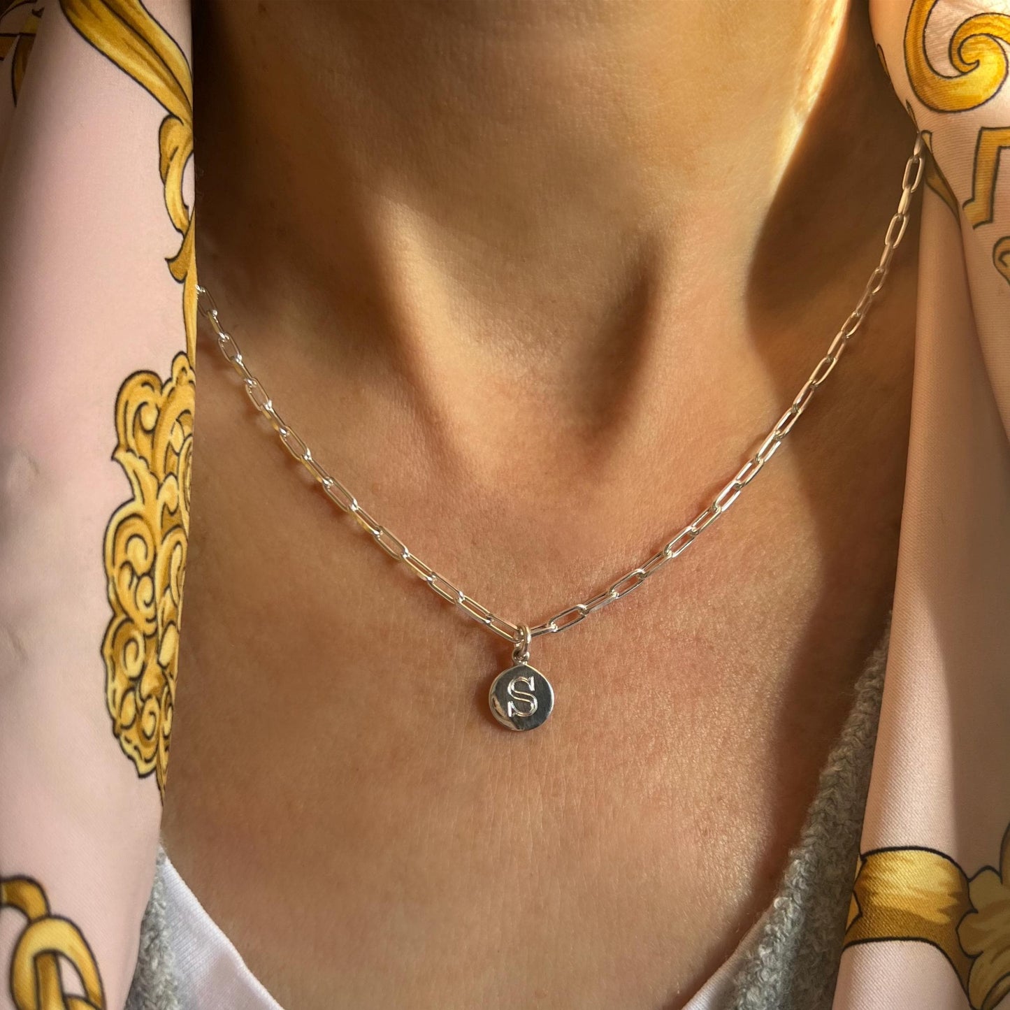 engraved initial necklace for her, sterling silver, monogram pendant, birthday gift, custom letter necklace, gift for mum DEYA SNE02