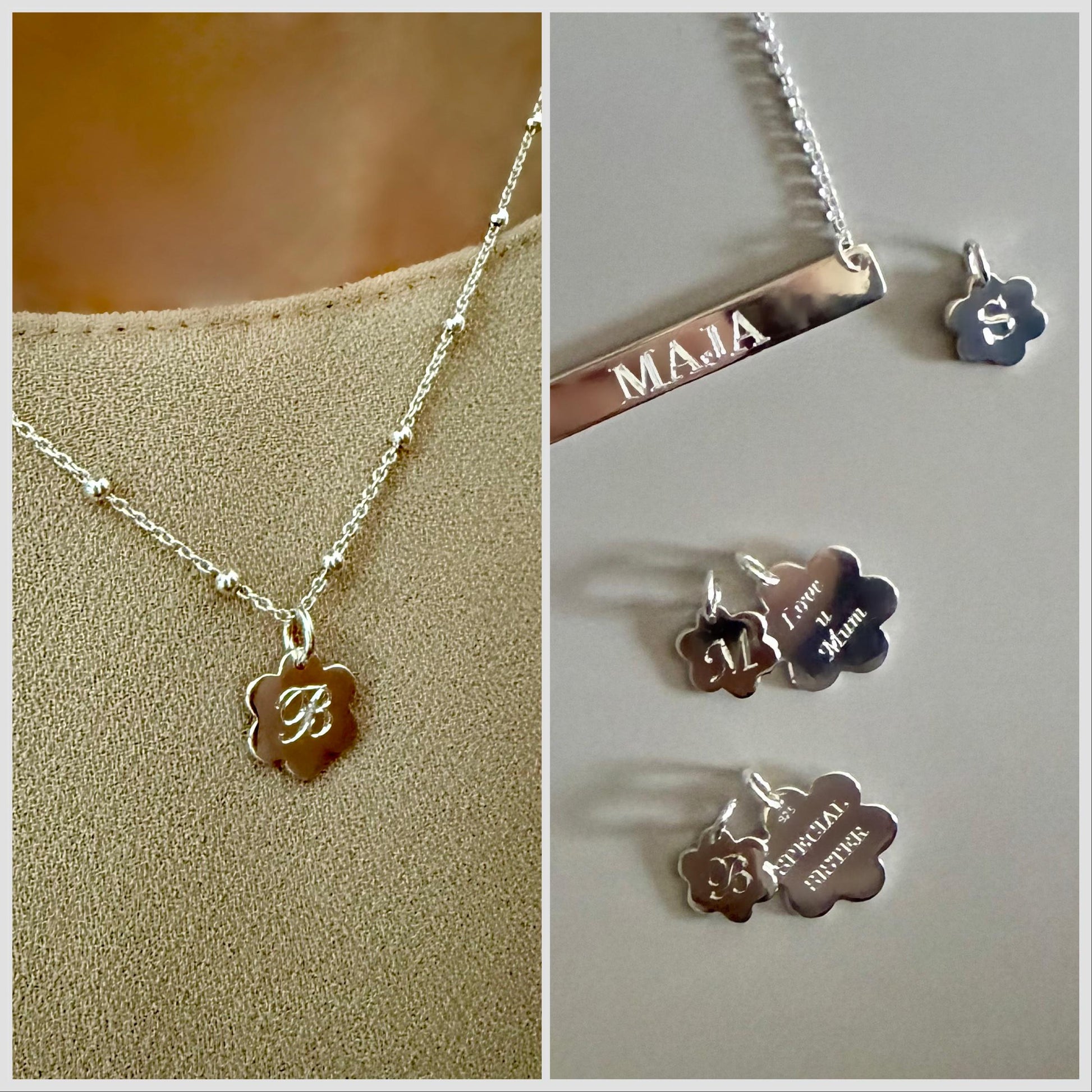 dainty initial necklace, sterling silver, engraved disc initial, personalised birthday gift, custom letter, unique, Daisy Mini SNE07