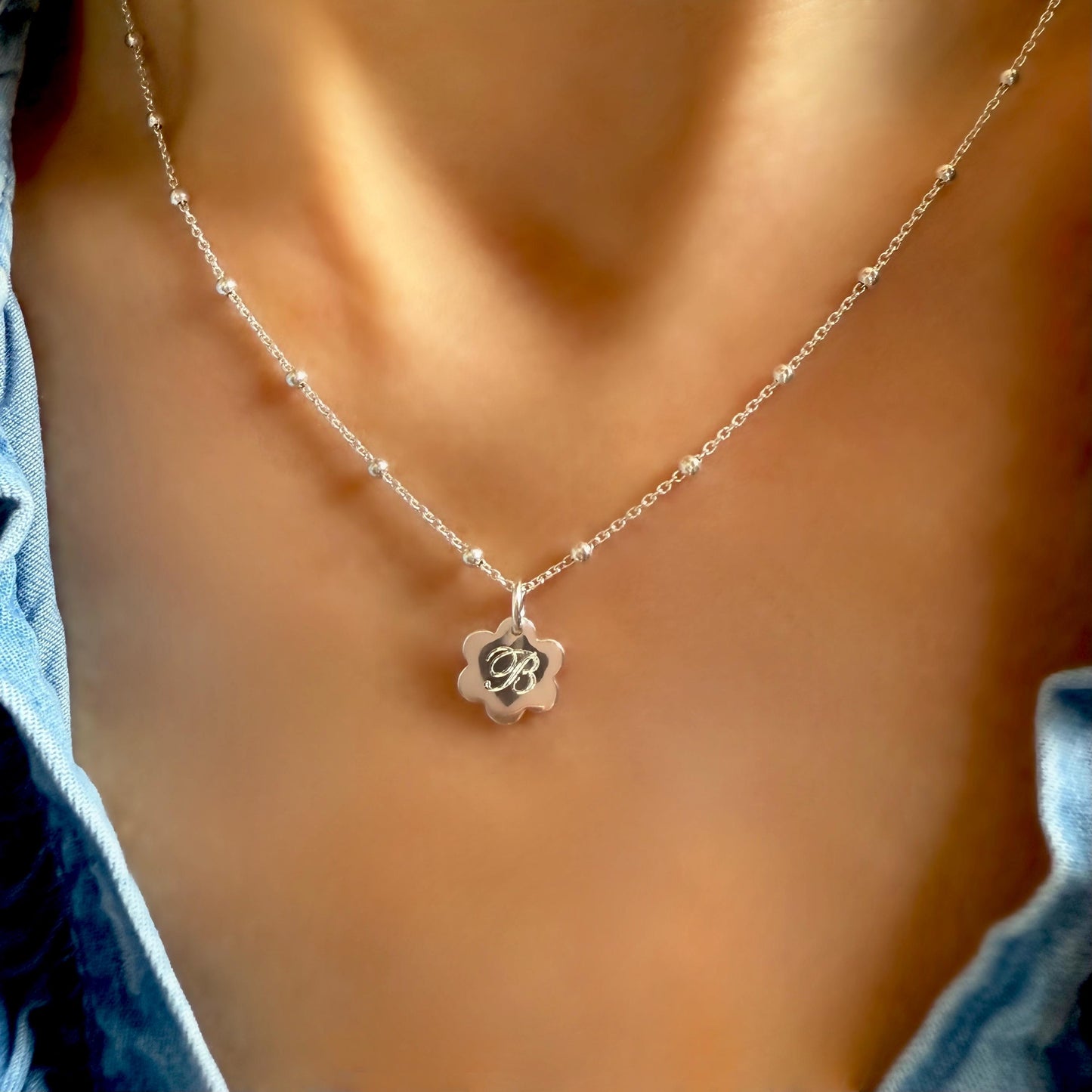 dainty initial necklace, sterling silver, engraved disc initial, personalised birthday gift, custom letter, unique, Daisy Mini SNE07