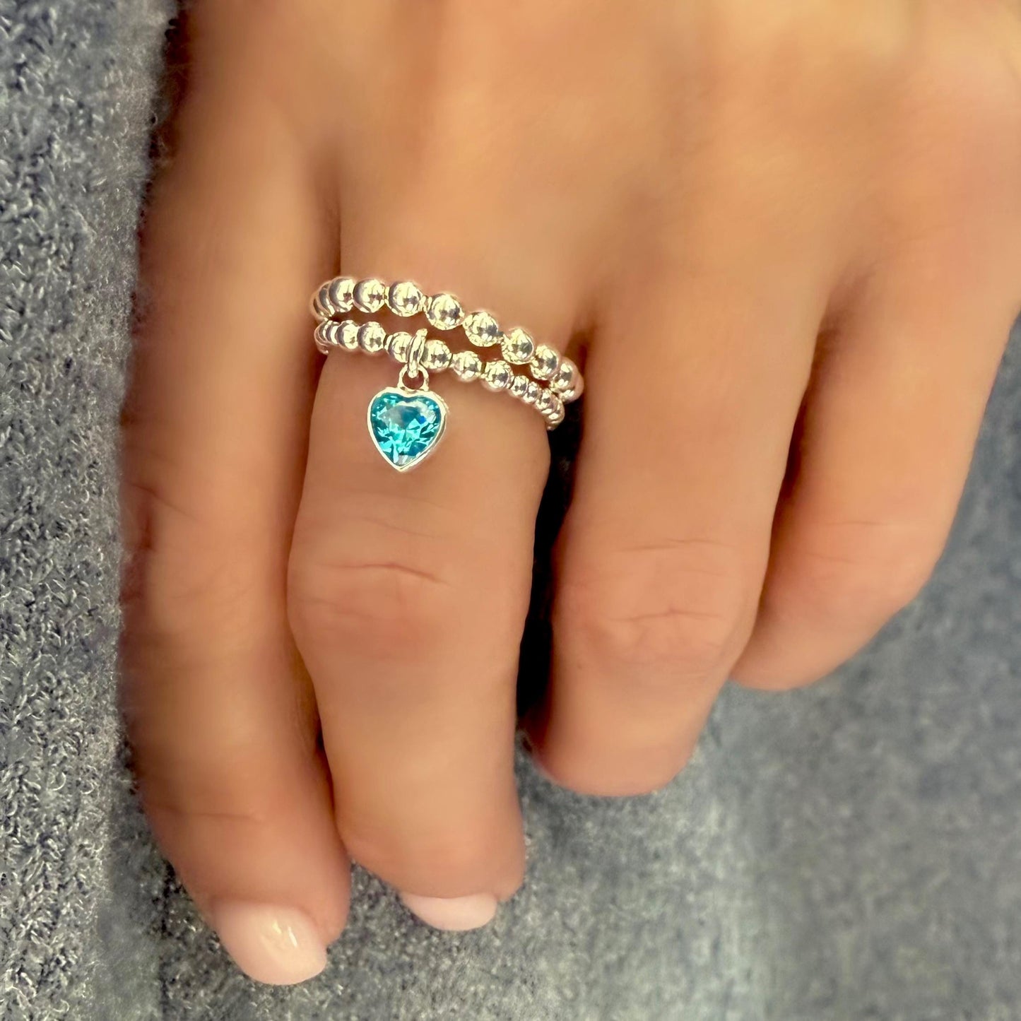 birthstone charm sterling silver ring stack, personalized rings, handmade jewellery, birthday gifts, Heart charm SR2502