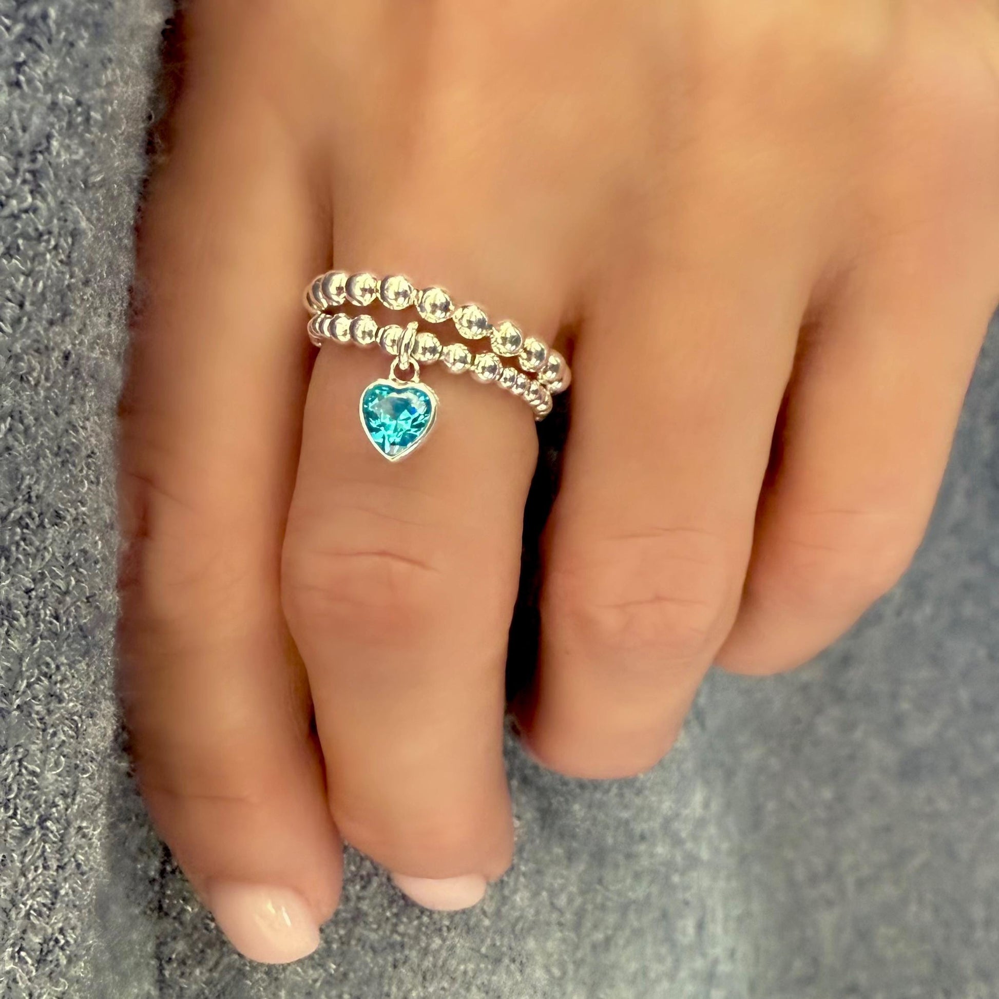 birthstone charm sterling silver ring stack, personalized rings, handmade jewellery, birthday gifts, Heart charm SR2502