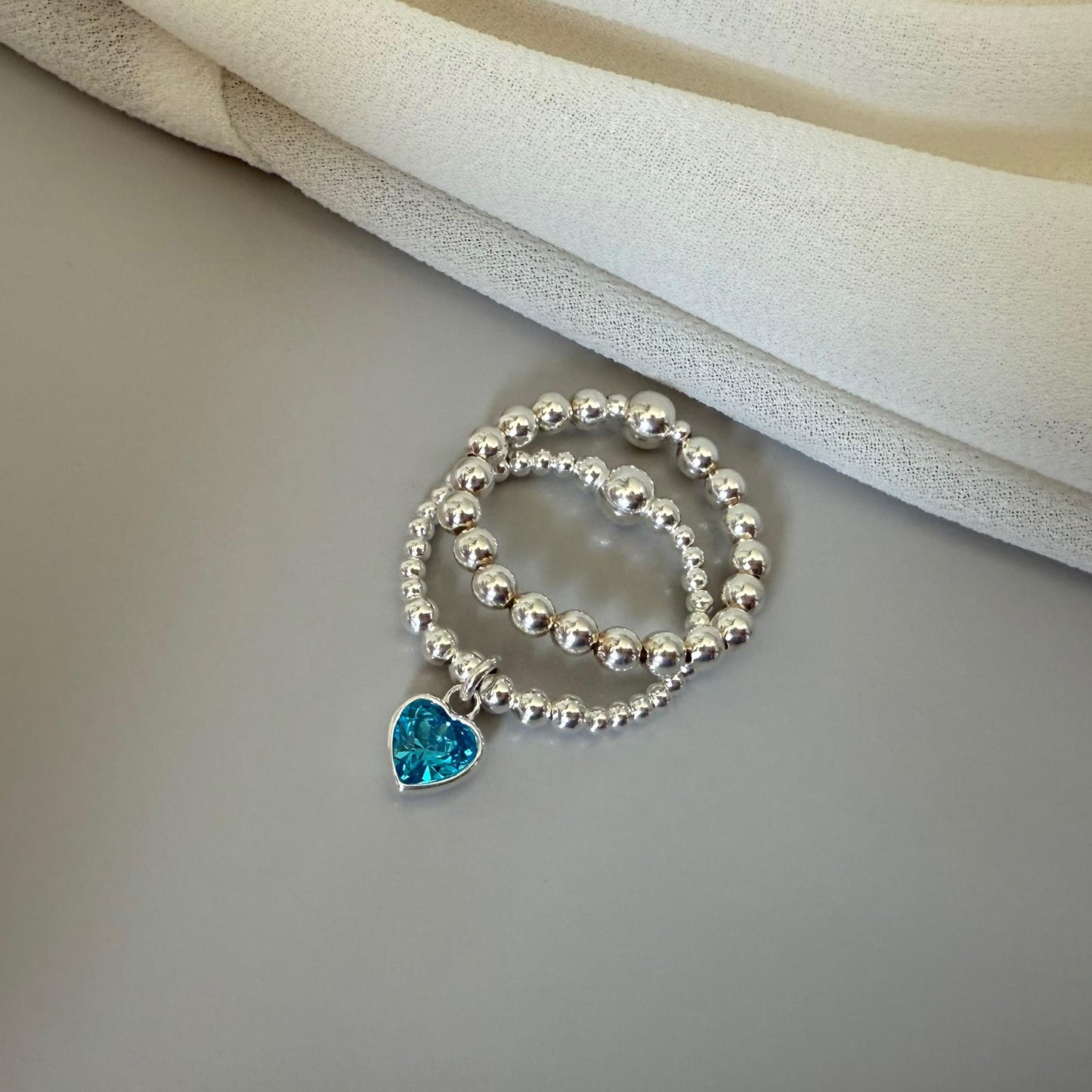 birthstone charm sterling silver ring stack, personalized rings, handmade jewellery, birthday gifts, Heart charm SR2502