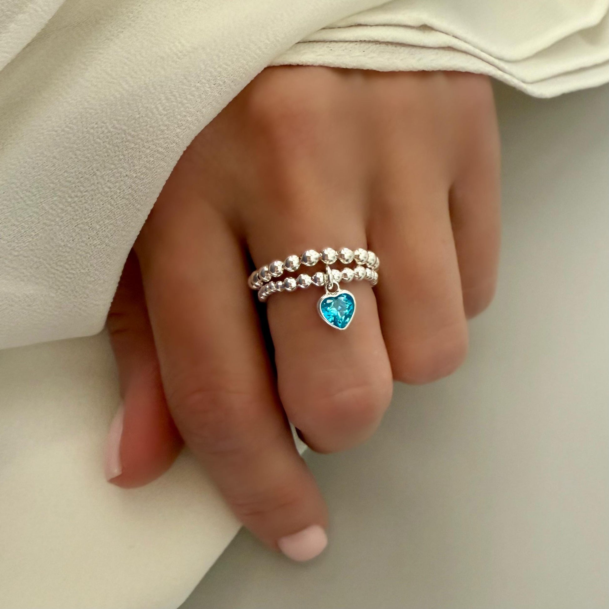 birthstone charm sterling silver ring stack, personalized rings, handmade jewellery, birthday gifts, Heart charm SR2502
