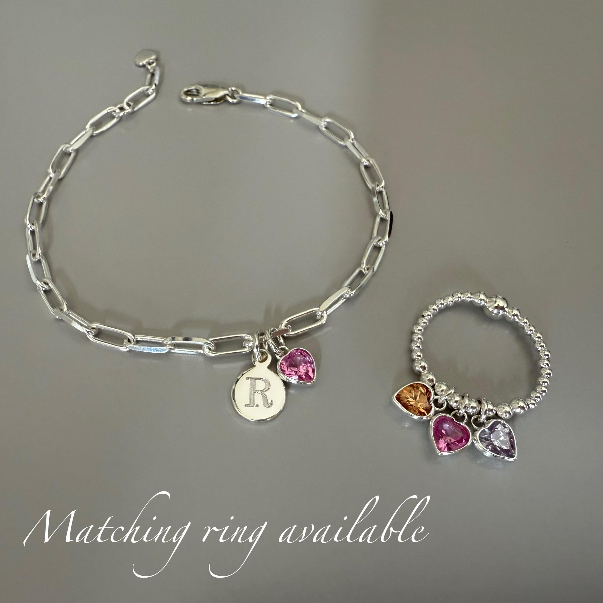 birthstone and initial sterling silver bracelet, engraved disc charm, personalised jewellery, monogram bracelet,18th birthday gift, SB2504