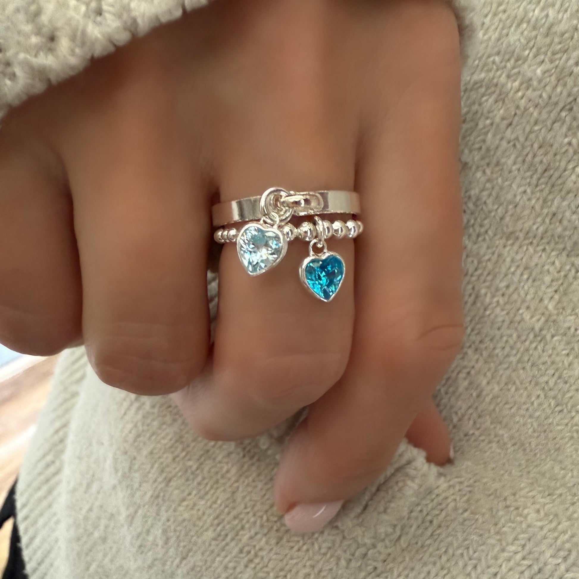 birthstone heart charm ring, sterling silver, birthday gift, silver band ring, heart ring, minimalist jewellery, dangle ring, SRM03