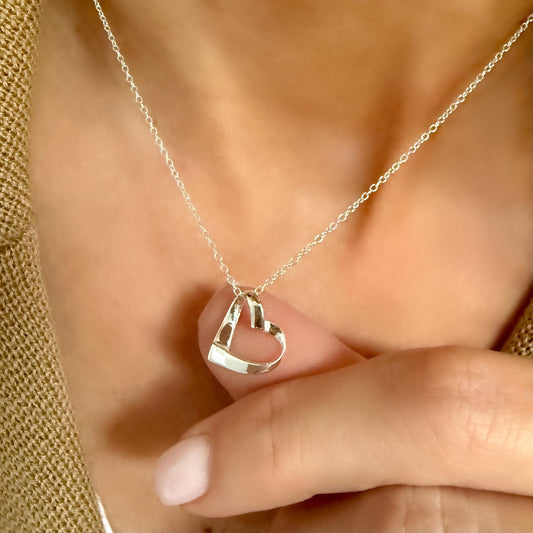 open heart sterling silver necklace, birthday gift, everyday jewellery, floating heart pendant, necklace for women, affordable gifts, SN2505
