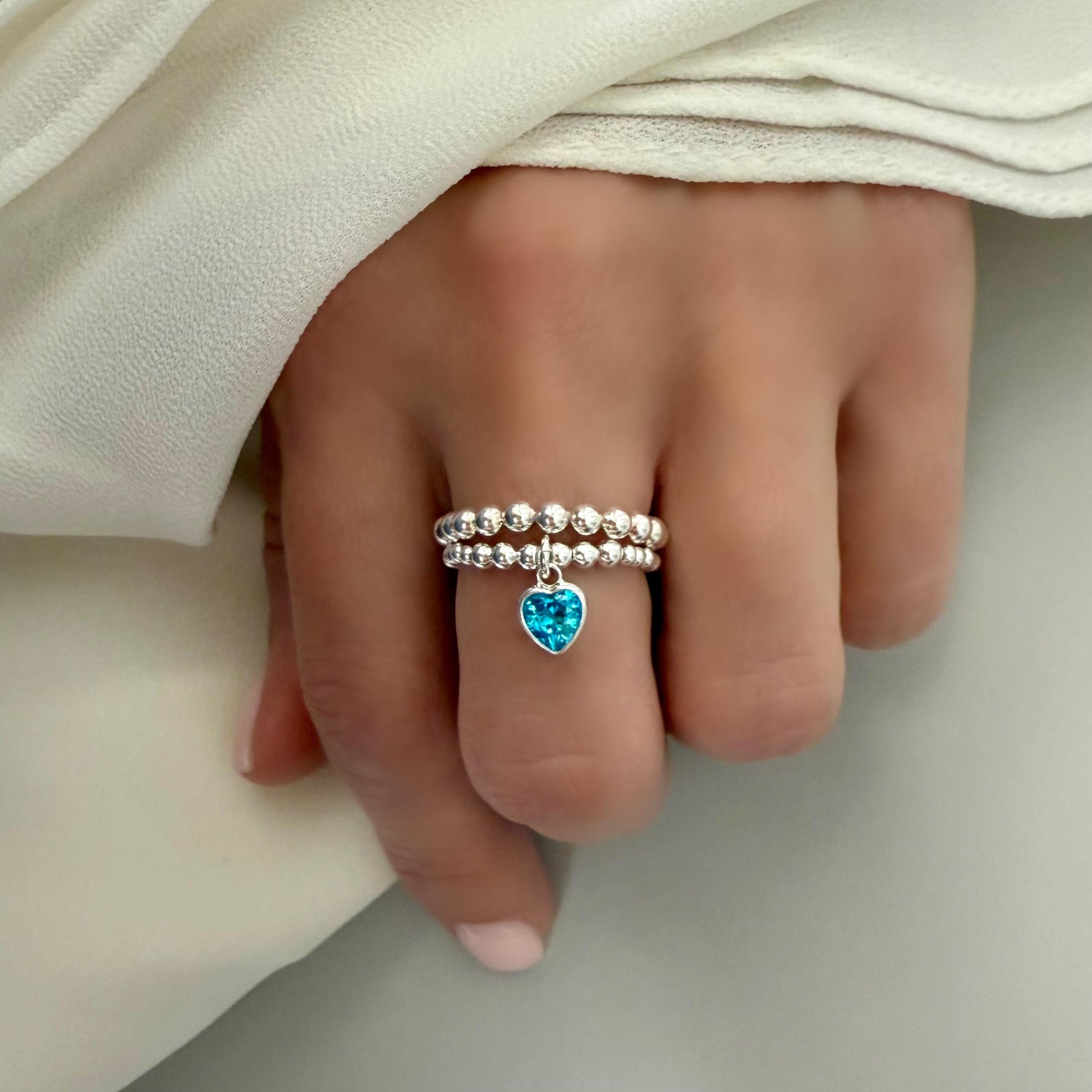 birthstone charm sterling silver ring stack, personalized rings, handmade jewellery, birthday gifts, Heart charm SR2502