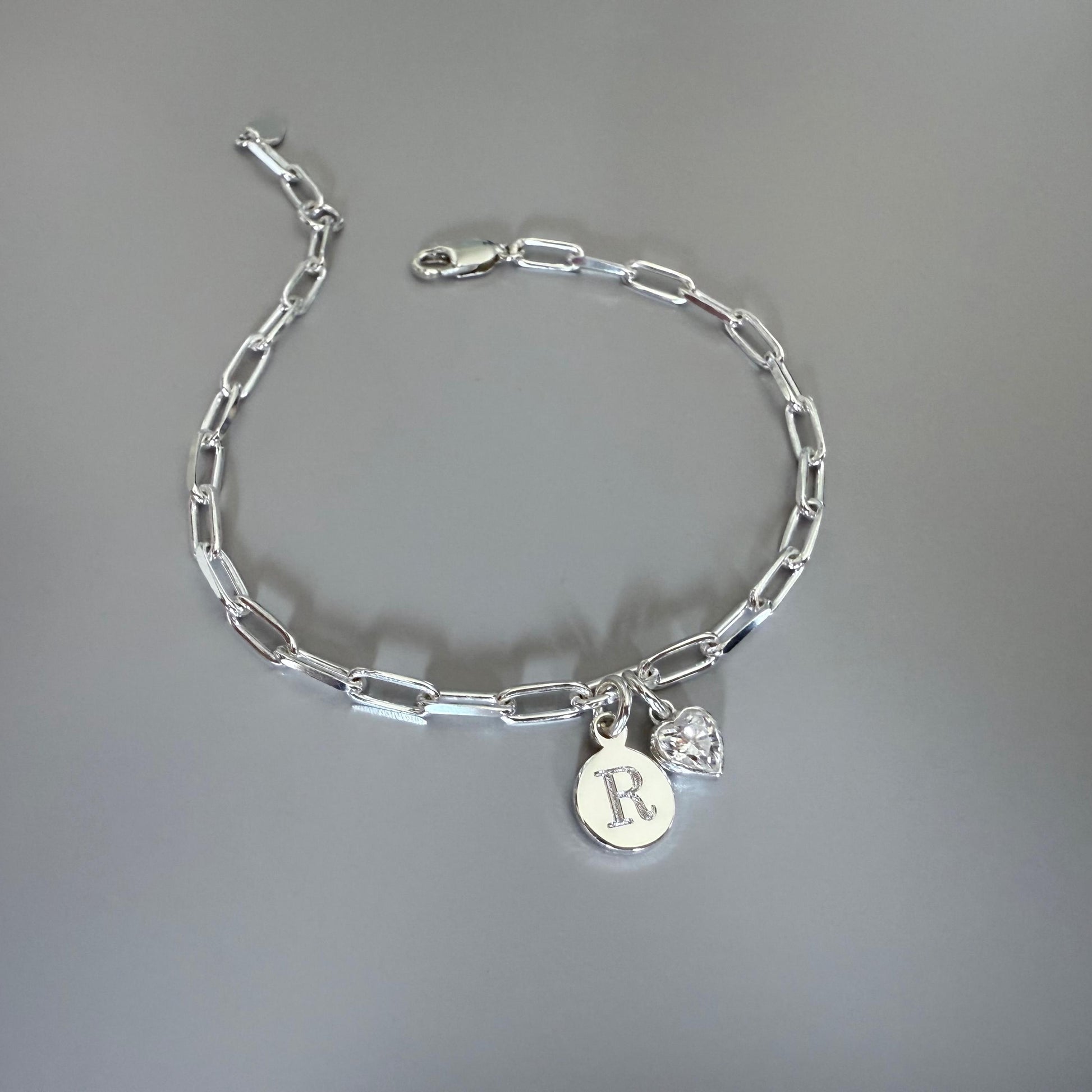 birthstone and initial sterling silver bracelet, engraved disc charm, personalised jewellery, monogram bracelet,18th birthday gift, SB2504