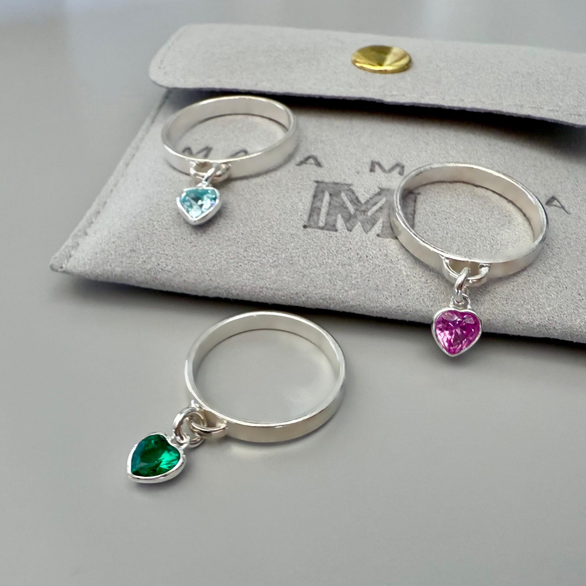 birthstone heart charm ring, sterling silver, birthday gift, silver band ring, heart ring, minimalist jewellery, dangle ring, SRM03