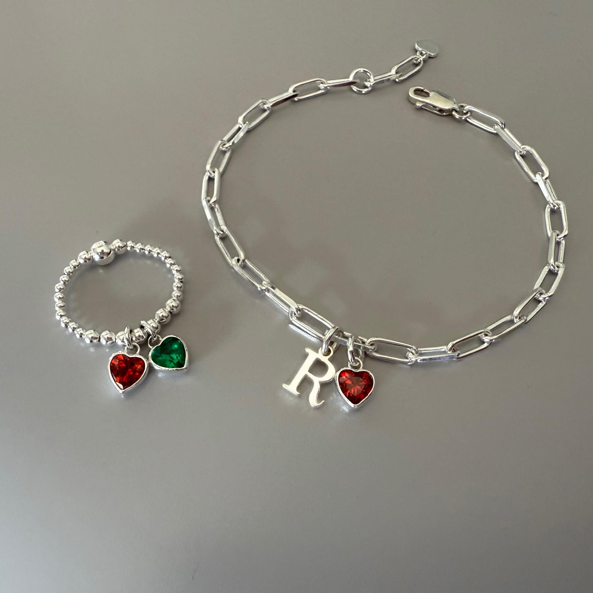 birthstone heart and initial sterling silver bracelet, personalised jewellery, monogram bracelet,18th birthday gift, keepsake, SB2506